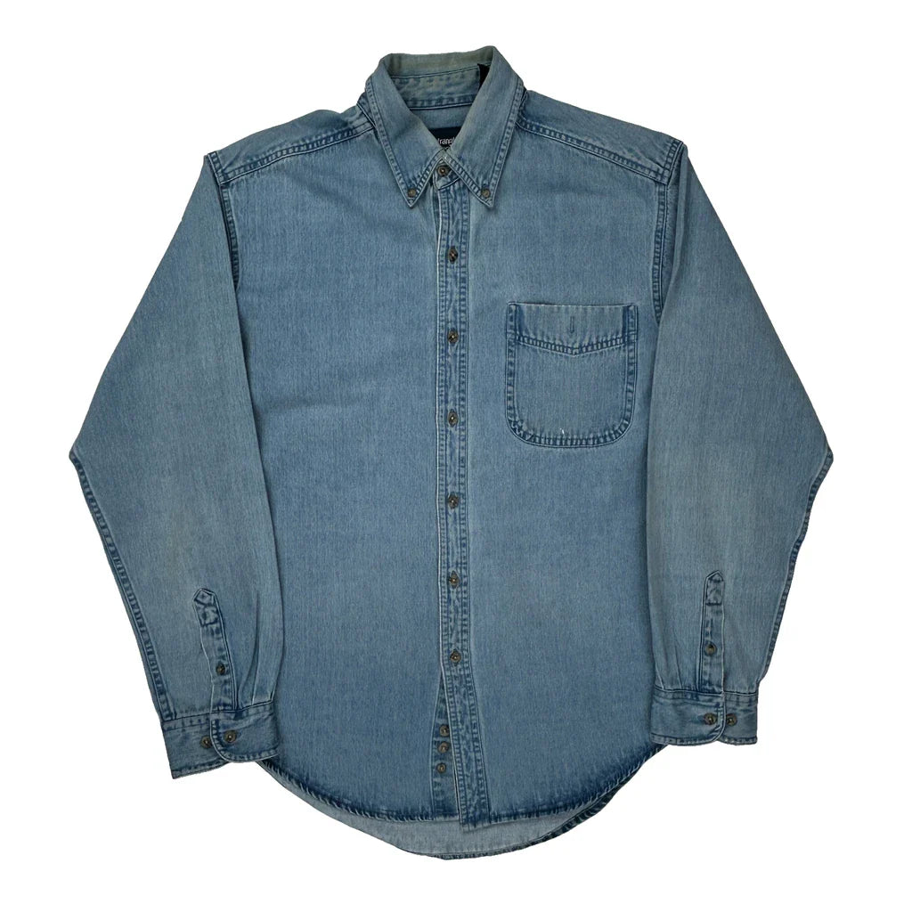 Wrangler Denim Shirt - Medium Light Wash Cotton Blend Refurbished - Thrifted (note: this is a term often used to describe second- refurbished available on Cerqular