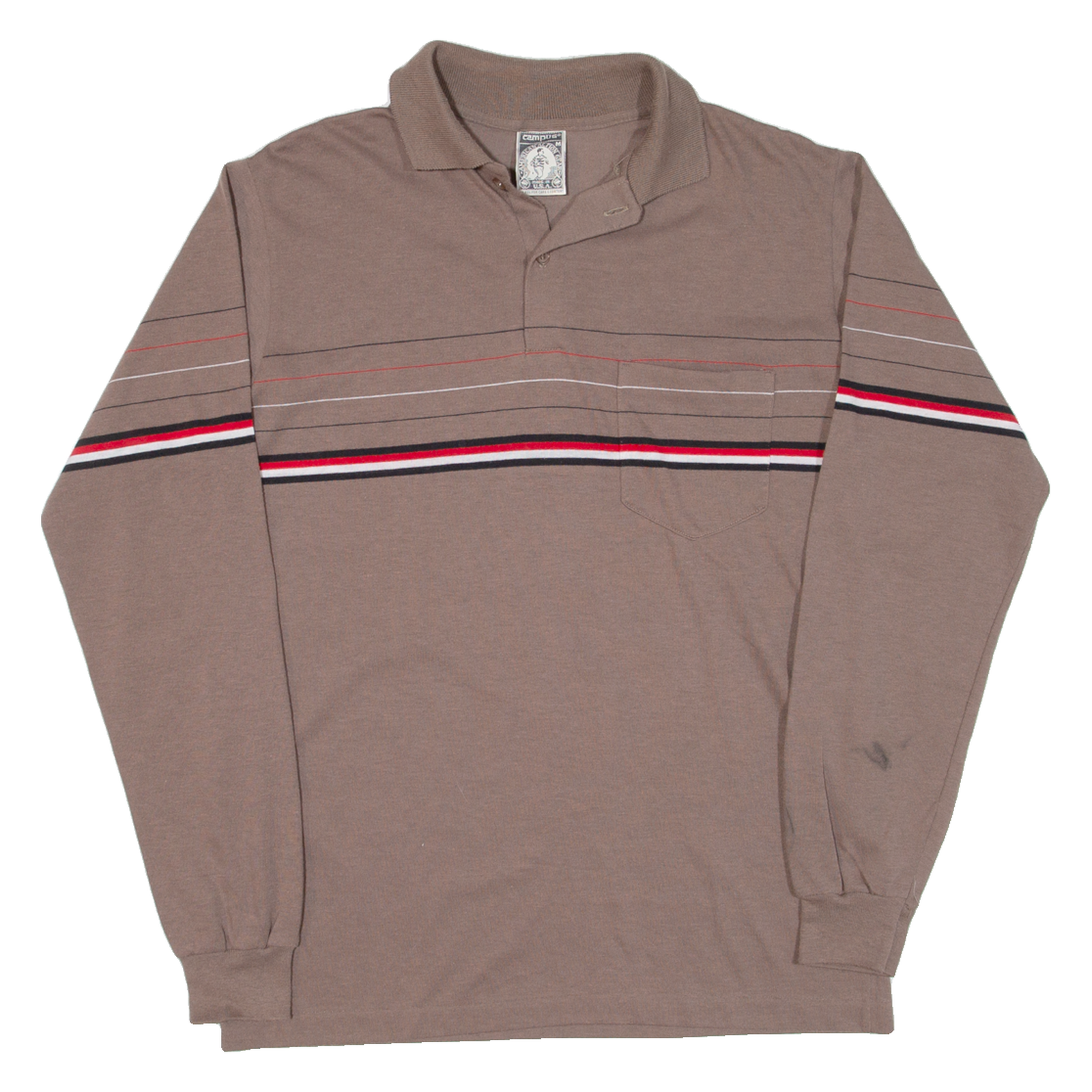CAMPUS Mens Polo Shirt Brown Striped Long Sleeve M Refurbished - N/A refurbished available on Cerqular