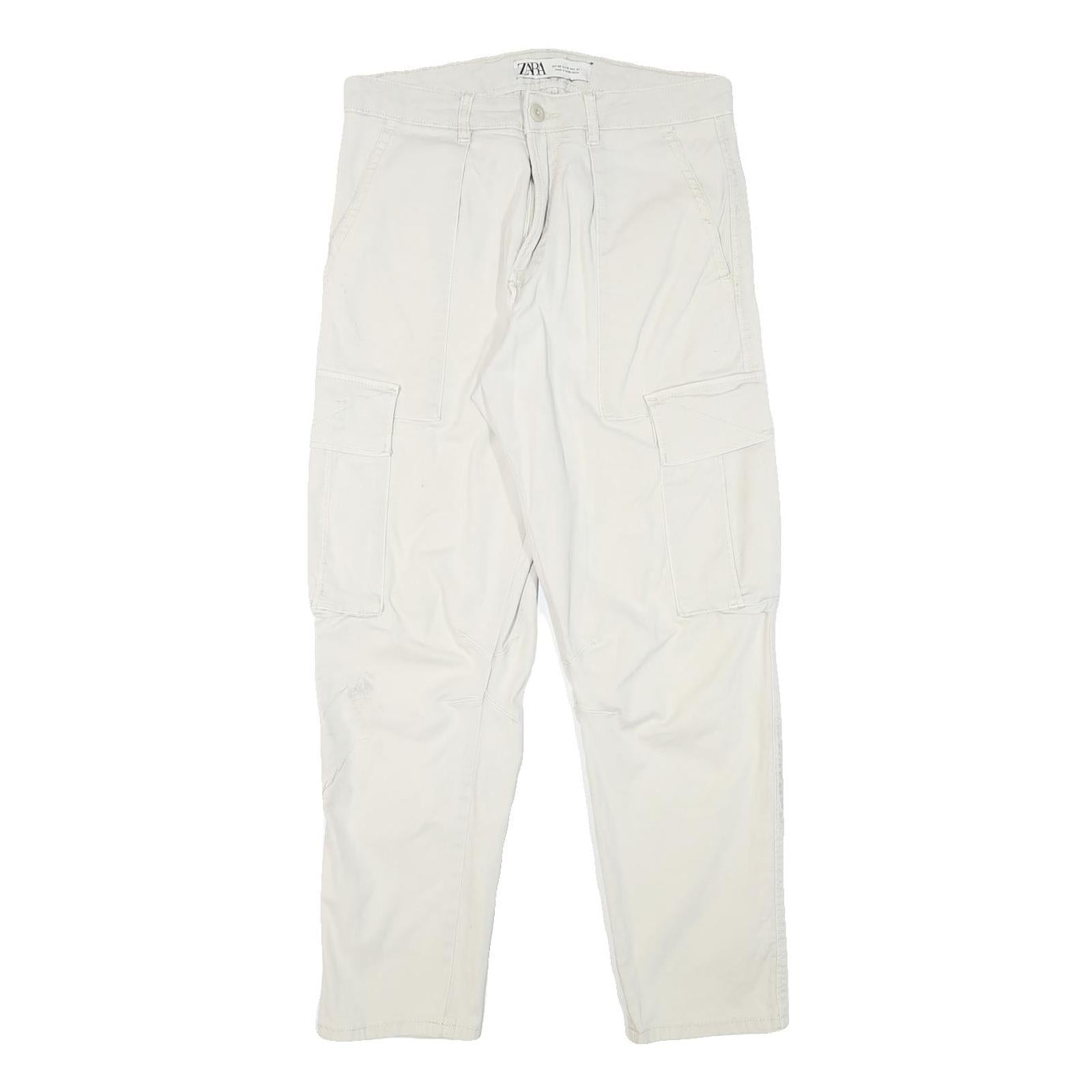 ZARA Mens Cotton Blend Beige Relaxed Cargo Trousers W30 L28 Casual Zip Refurbished - N/A refurbished available on Cerqular