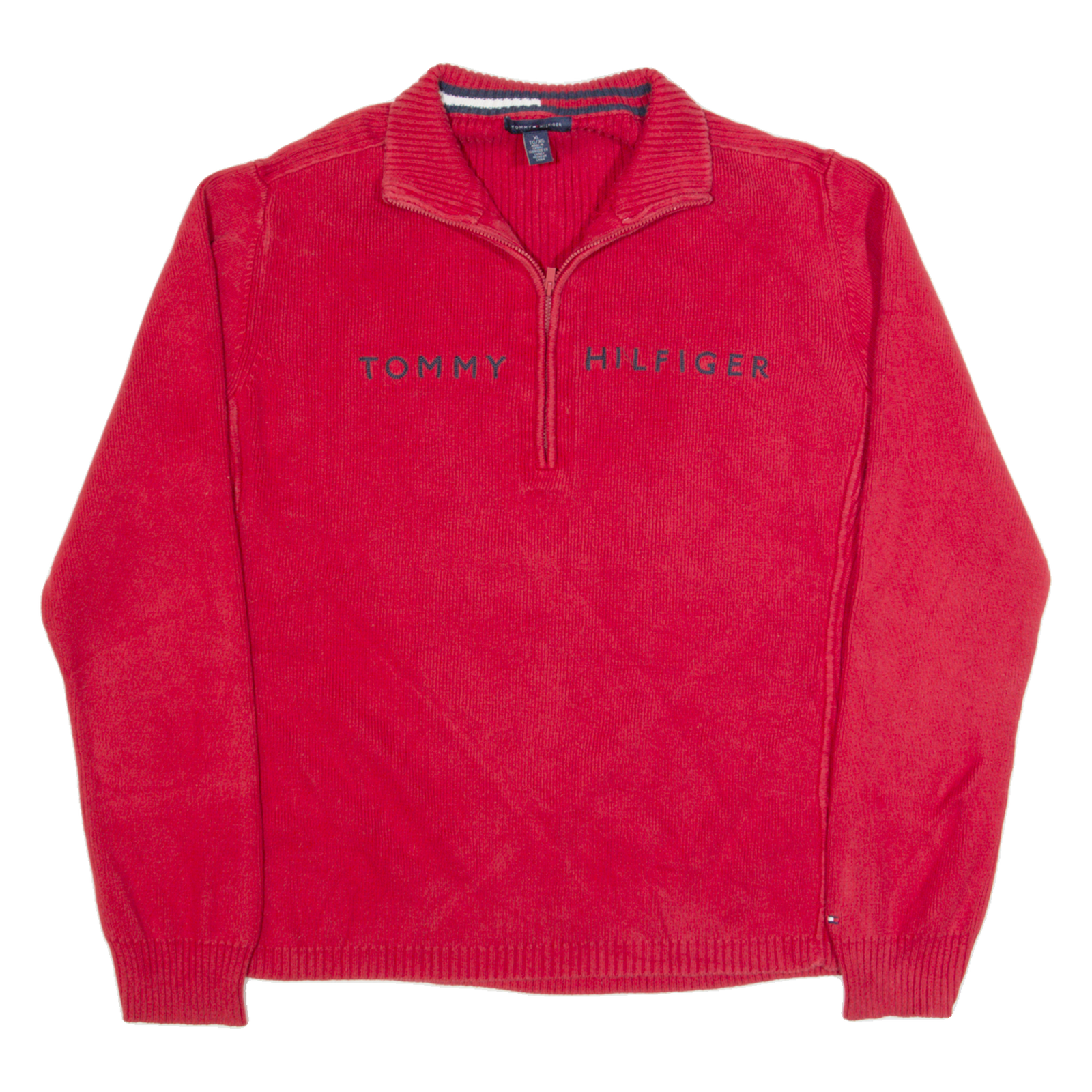 TOMMY HILFIGER Womens Jumper Red 1/4 Zip Tight Knit XL Refurbished - N/A refurbished available on Cerqular