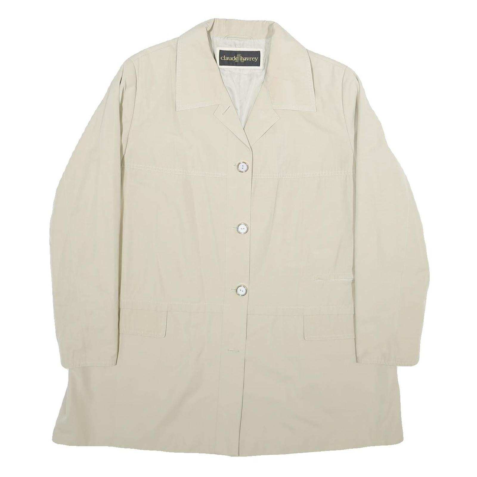 CLAUDE HAVREY Womens Beige Button Jacket UK 20 Polyester Blend Classic Style Refurbished - N/A refurbished available on Cerqular