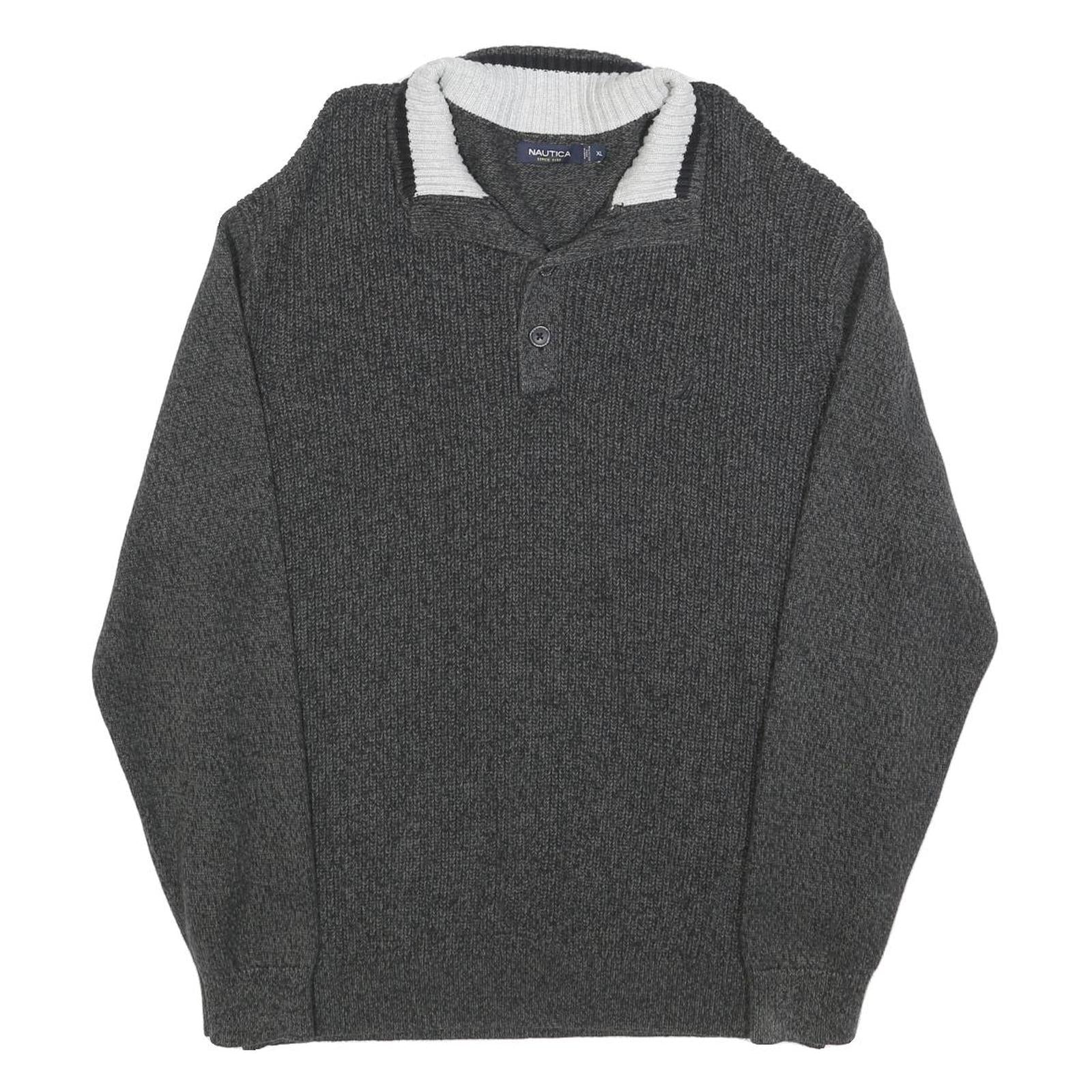 NAUTICA Mens Grey Cotton Patterned Jumper Shawl Collar Button Up Chunky Knit XL Refurbished - N/A refurbished available on Cerqular