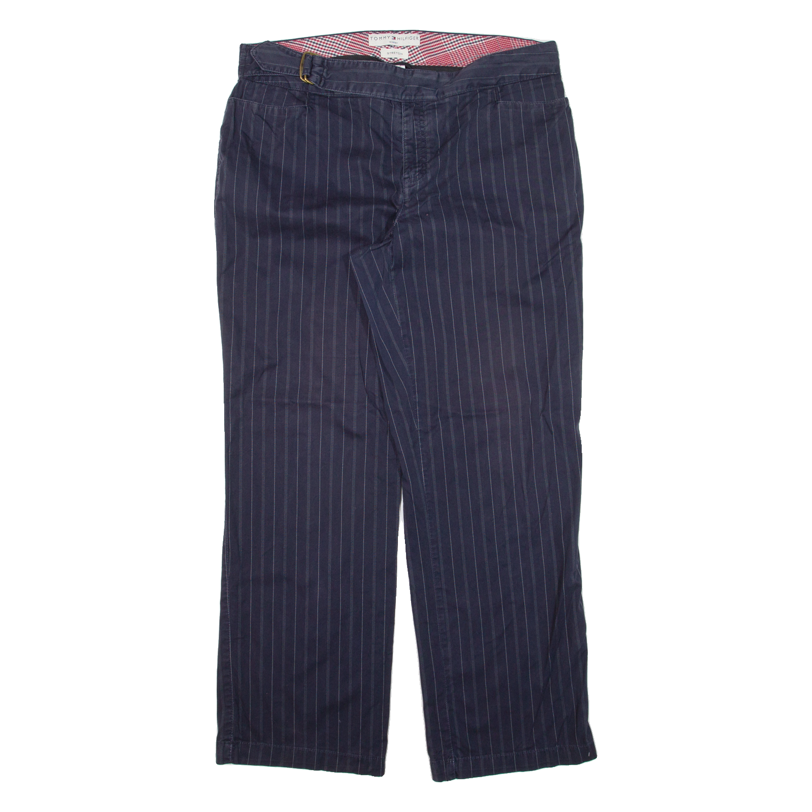 TOMMY HILFIGER Pinstripe Womens Trousers Blue Loose Straight W35 L30 Refurbished - N/A refurbished available on Cerqular