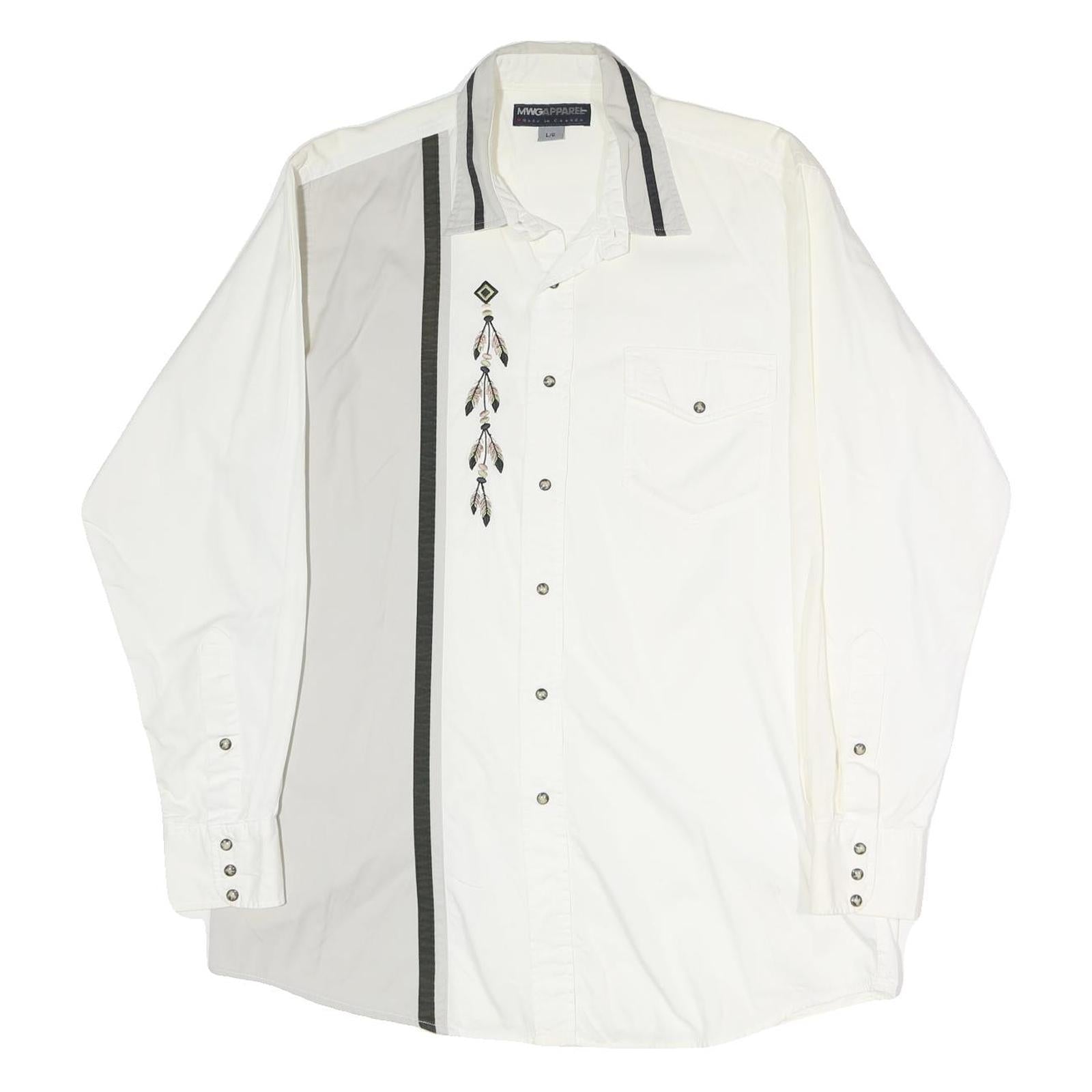 MWGAPPARREL Mens White Cotton Shirt L Embroidered Western Style Button Refurbished - N/A refurbished available on Cerqular