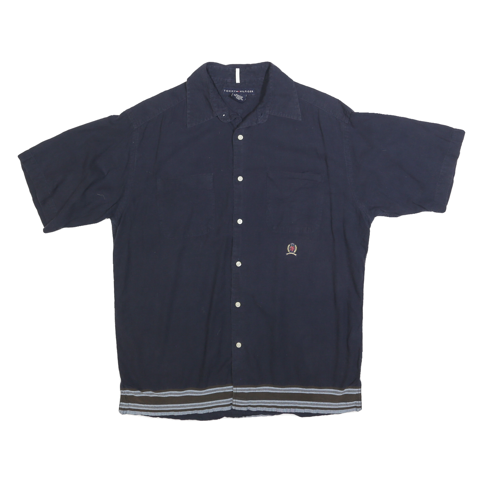 TOMMY HILFIGER Mens Navy Shirt M Embroidered Crest Cotton Button Front Refurbished - N/A refurbished available on Cerqular