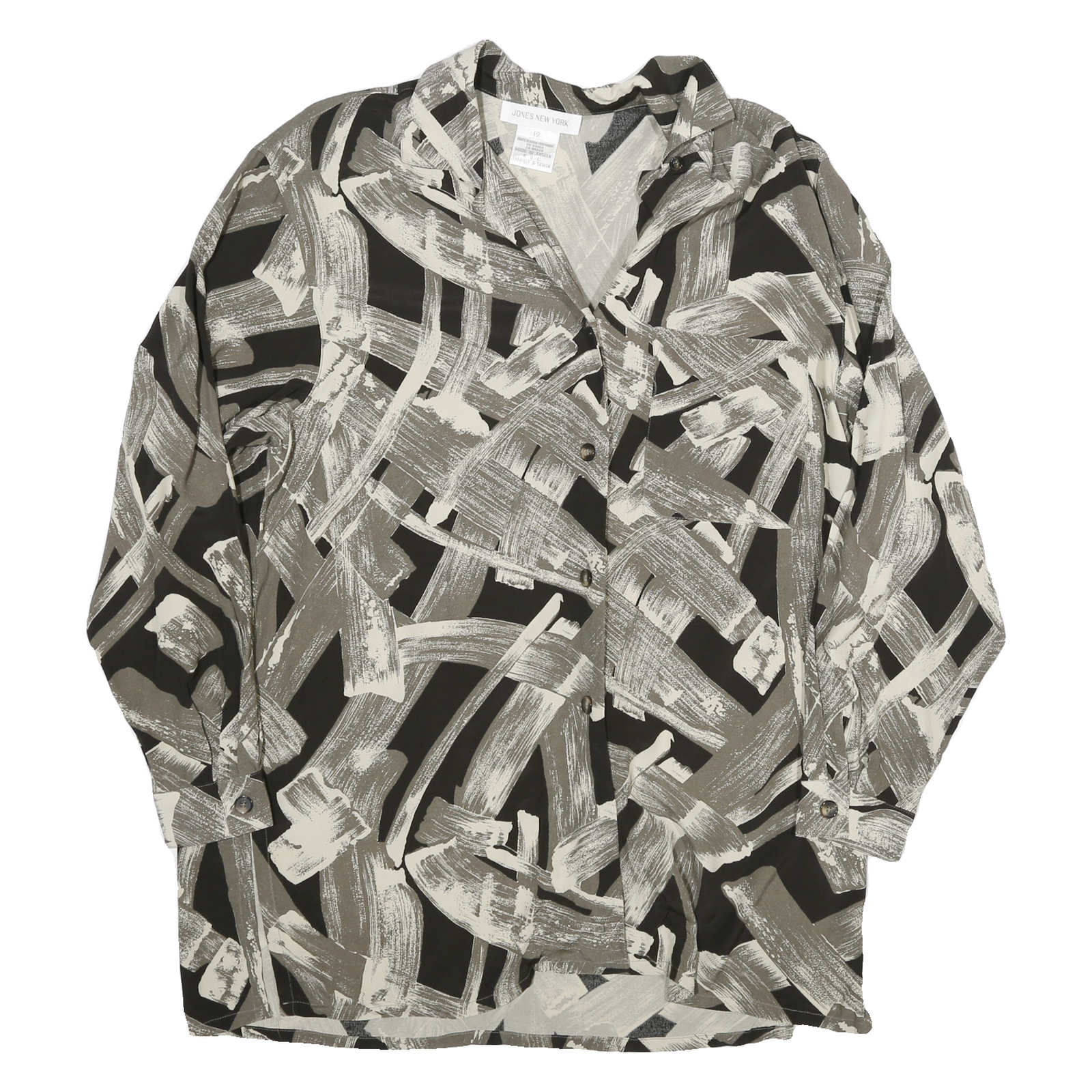 Buy JONES NEW YORK Womens Black & Cream Abstract Print Rayon Shirt UK 12 Loose Fit Refurbished - $16.89 JONES NEW YORK Womens Black & Cream Abstract Print Rayon Shirt UK 12 Loose Fit Refurbished - N/A refurbished available on Cerqular