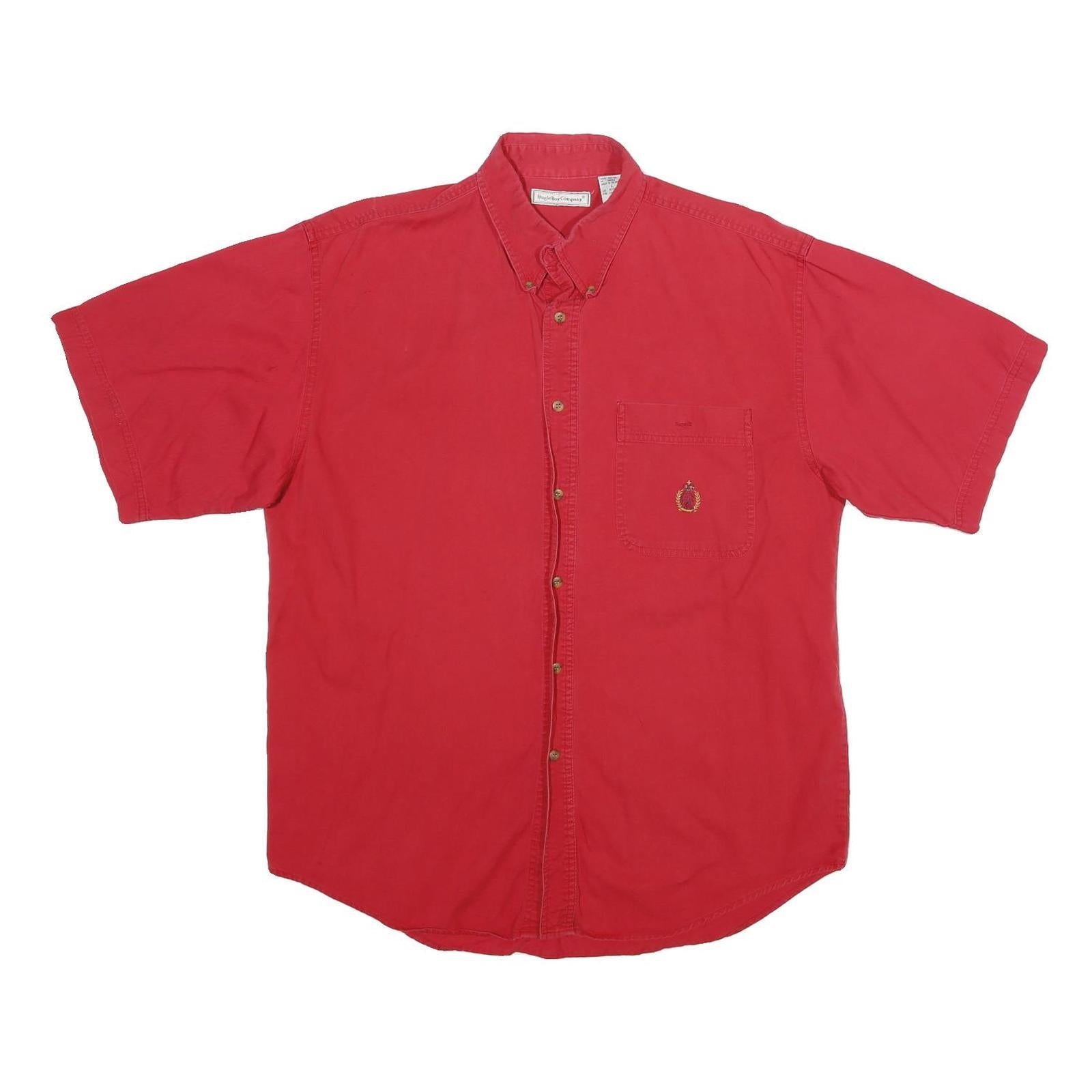 BUGLE BOY Mens Red Casual Short Sleeve Shirt L Cotton Pocket Button Down Refurbished - N/A refurbished available on Cerqular