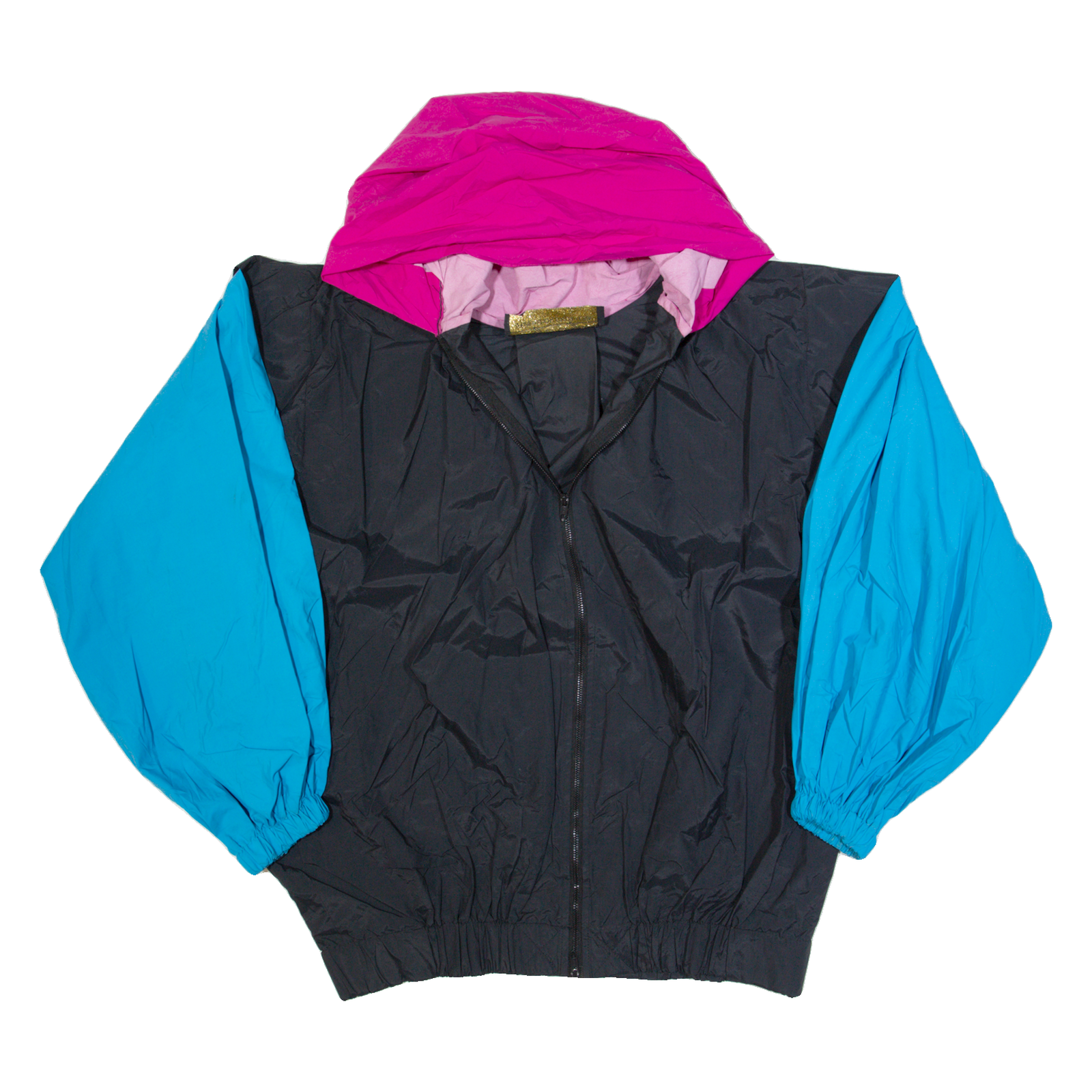 DAISY KINGDOM Womens Rain Jacket Black 90s Hooded Colourblock XL Refurbished - N/A refurbished available on Cerqular