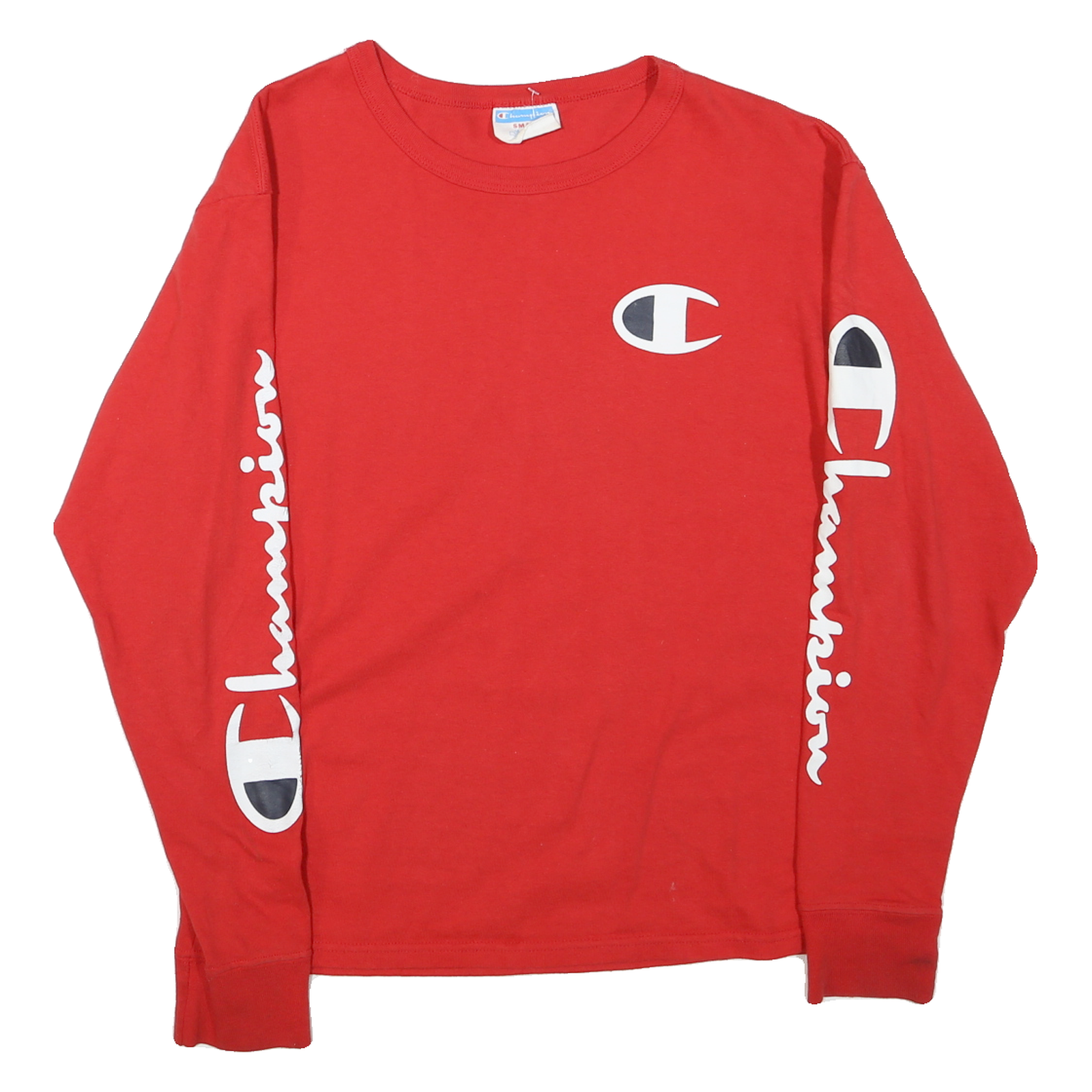 CHAMPION Mens Red Long Sleeve Crew Neck Graphic T-Shirt S Cotton Blend Refurbished - N/A refurbished available on Cerqular