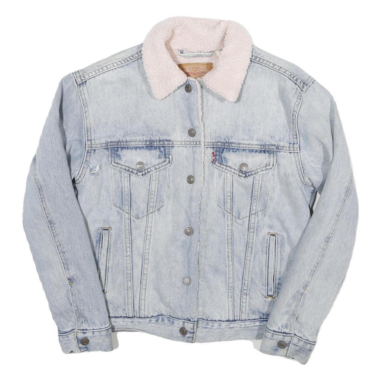 Buy LEVI'S Womens Blue Sherpa Lined Denim Jacket XS Cotton Blend Button Closure Refurbished - $84.49 LEVI'S Womens Blue Sherpa Lined Denim Jacket XS Cotton Blend Button Closure Refurbished - N/A refurbished available on Cerqular