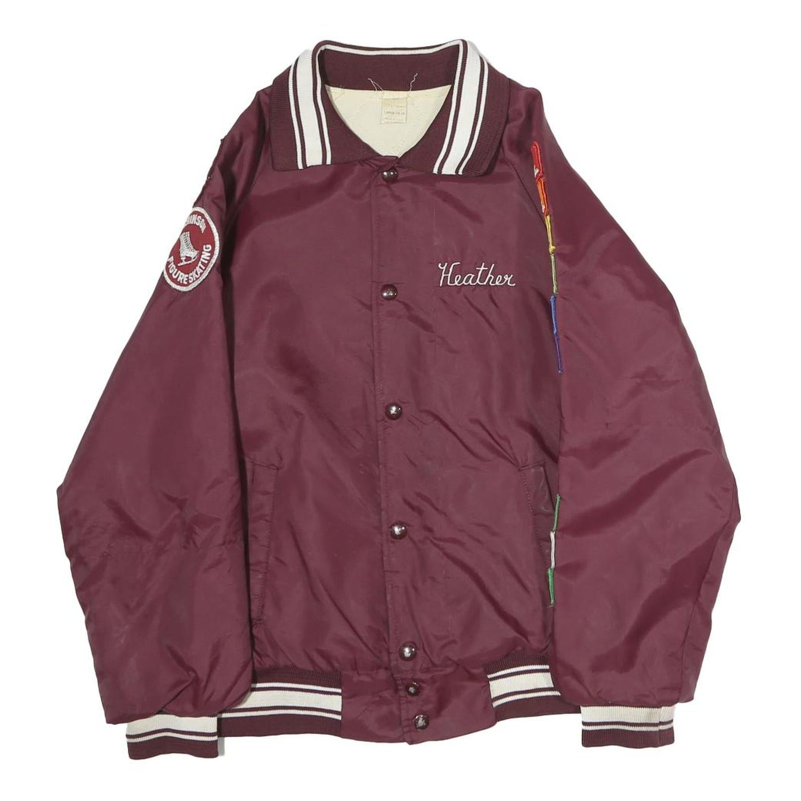 Womens Burgundy & White Figure Skating Jacket L Polyester Button Bomber Refurbished - N/A refurbished available on Cerqular