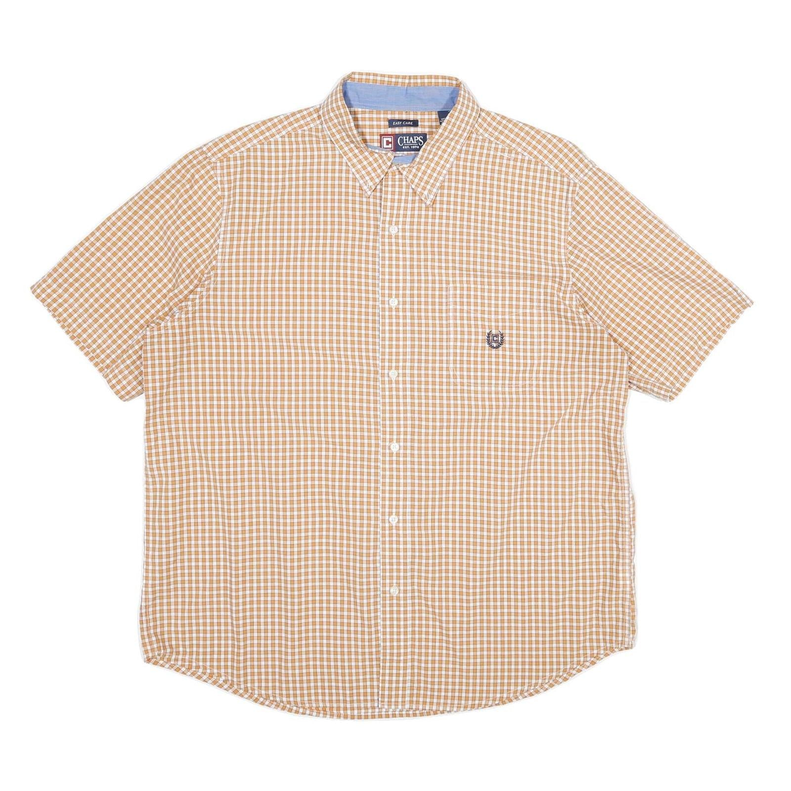 CHAPS Mens Beige & White Check Shirt XL Cotton Button Down Short Sleeve Casual Refurbished - N/A refurbished available on Cerqular