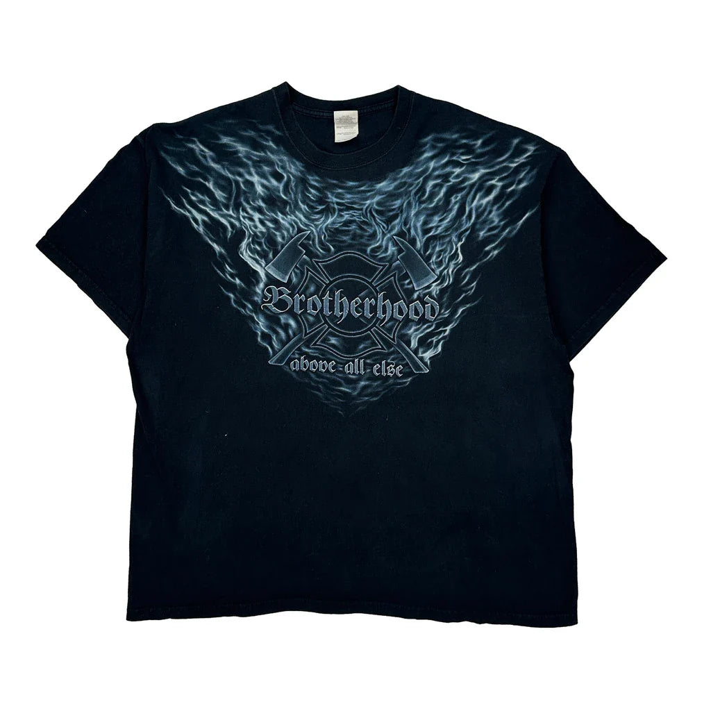 Brotherhood Above All Else Gildan Graphic T-Shirt - 2XL Black Cotton Refurbished - Thrifted (note: this is a term often used to describe second- refurbished available on Cerqular