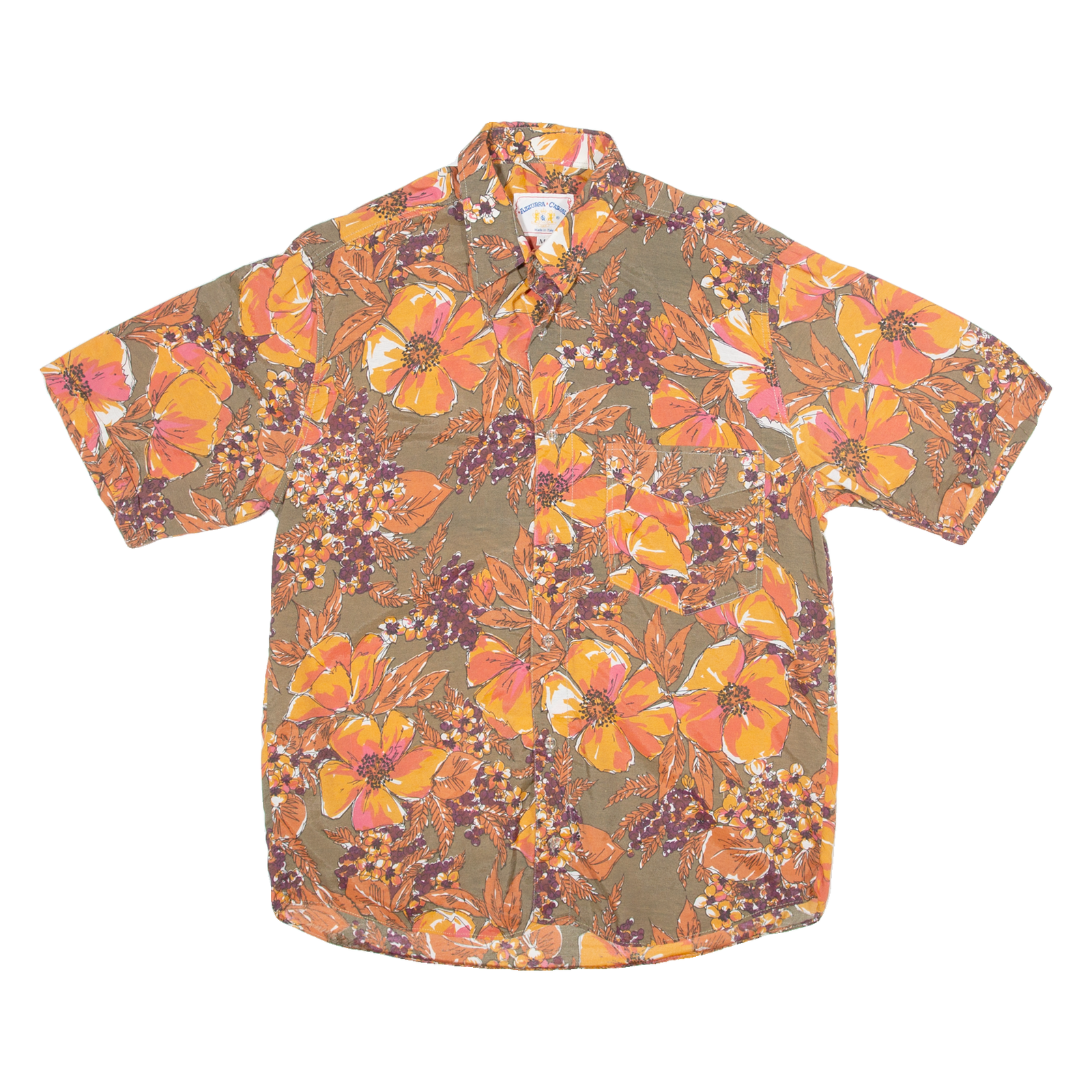 AZZURRA CASUAL Mens Hawaiian Shirt Orange Floral M Refurbished - N/A refurbished available on Cerqular
