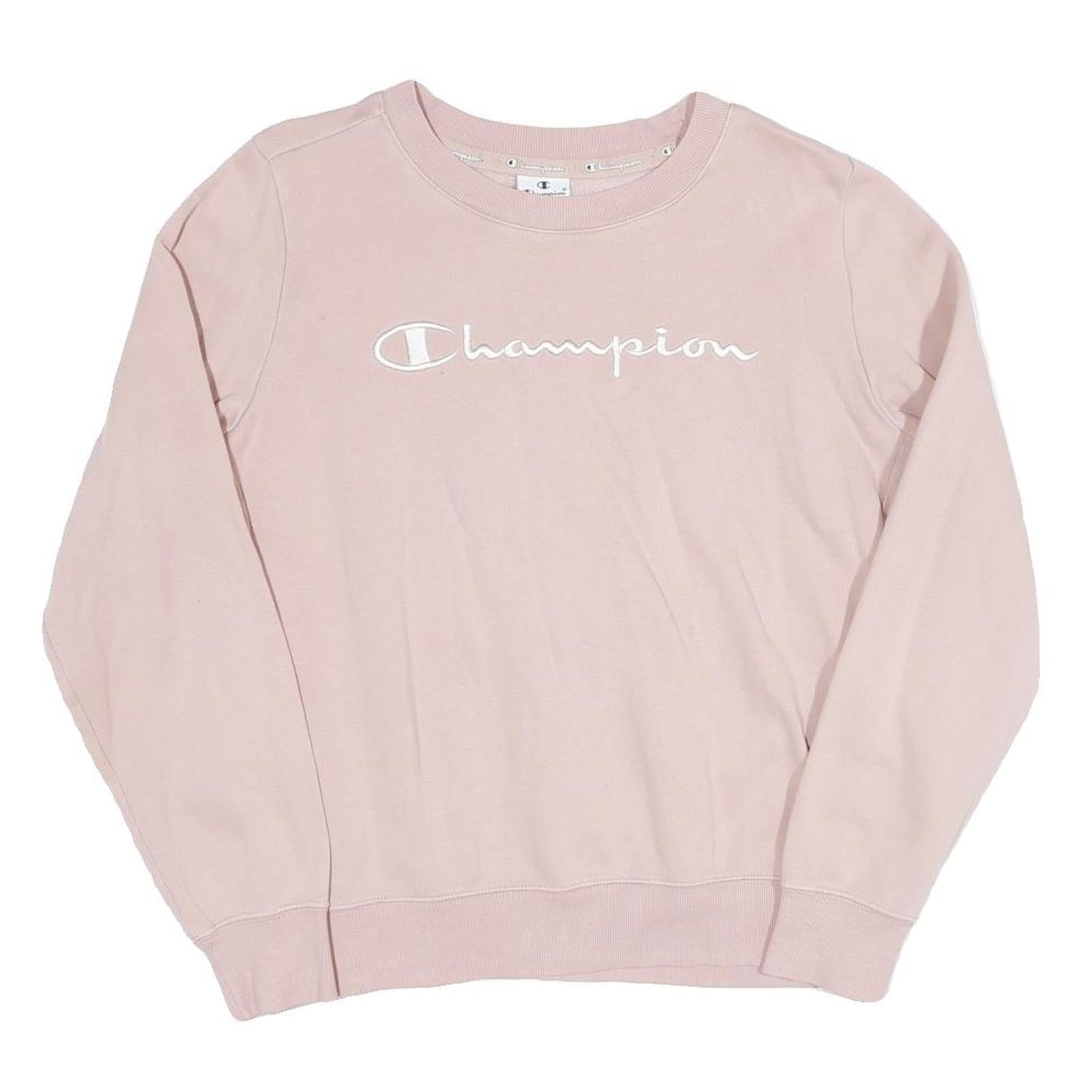 CHAMPION Womens Pink Crew Neck M Cotton Blend Sweatshirt Pullover Classic Logo Refurbished - N/A refurbished available on Cerqular