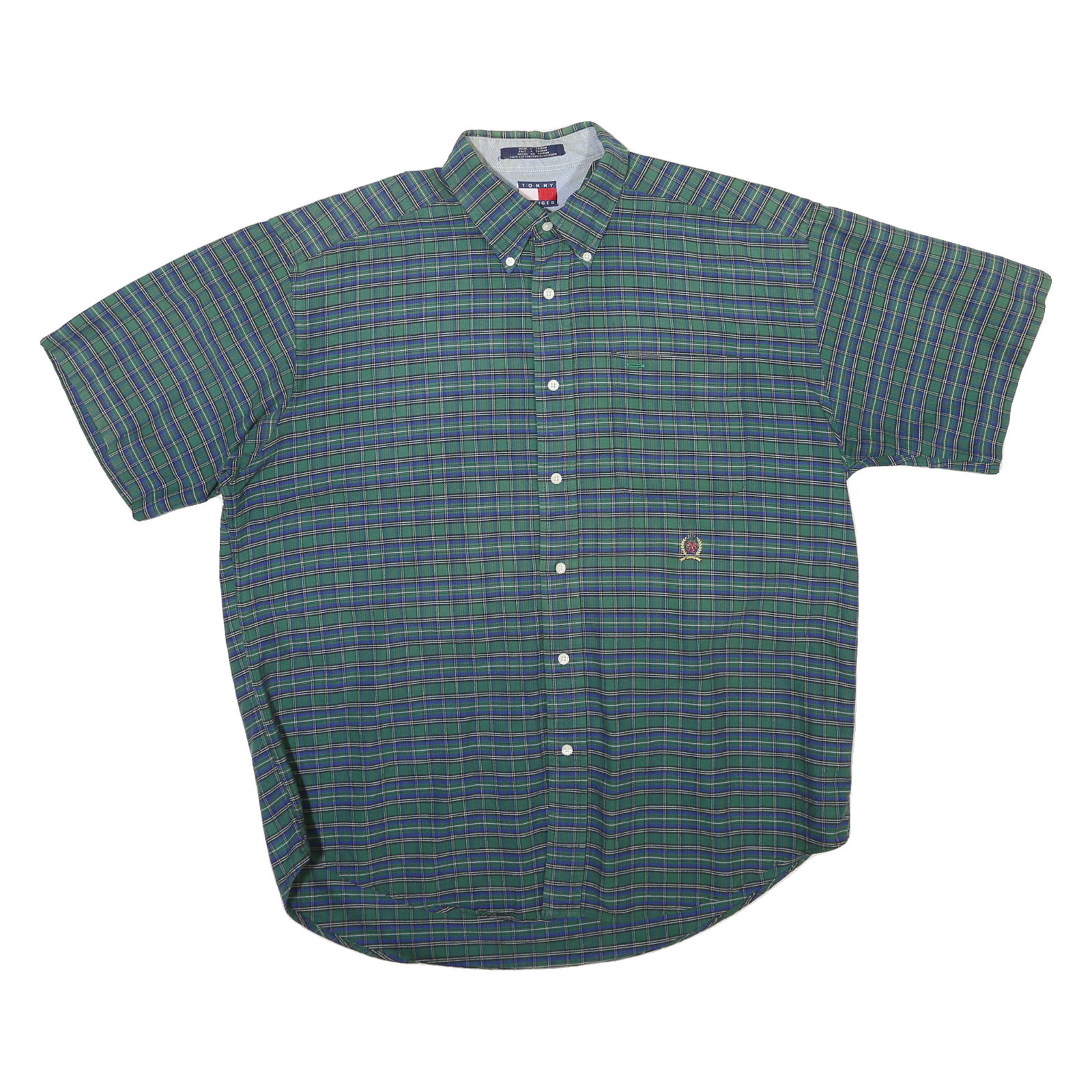 TOMMY HILFIGER Mens Green & Blue Check Shirt L Casual Cotton Blend Button Down Refurbished - N/A refurbished available on Cerqular