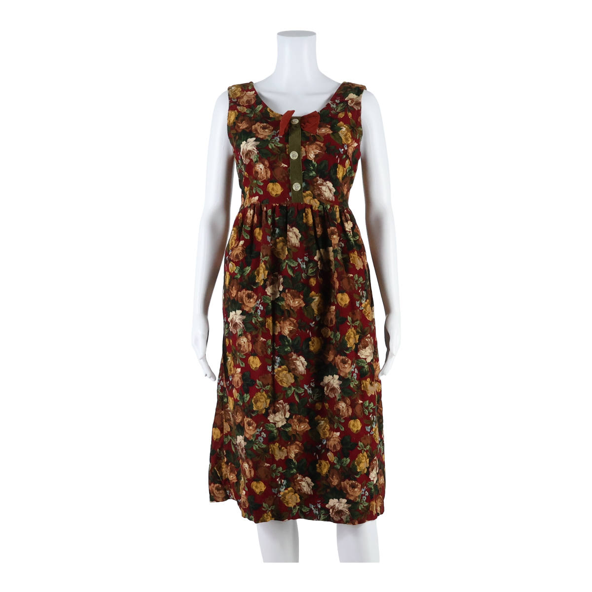 Womens Fit & Flare Dress Maroon Corduroy Floral Sleeveless Midi M Refurbished - N/A refurbished available on Cerqular
