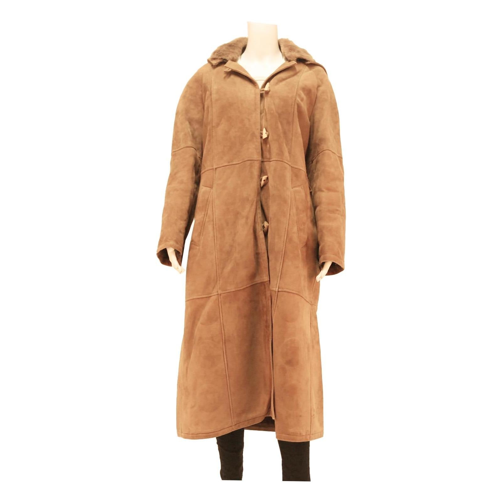 Womens Beige Brown Long Sleeve Button Cotton Blend Jacket L Hooded Plain Fall Refurbished - N/A refurbished available on Cerqular