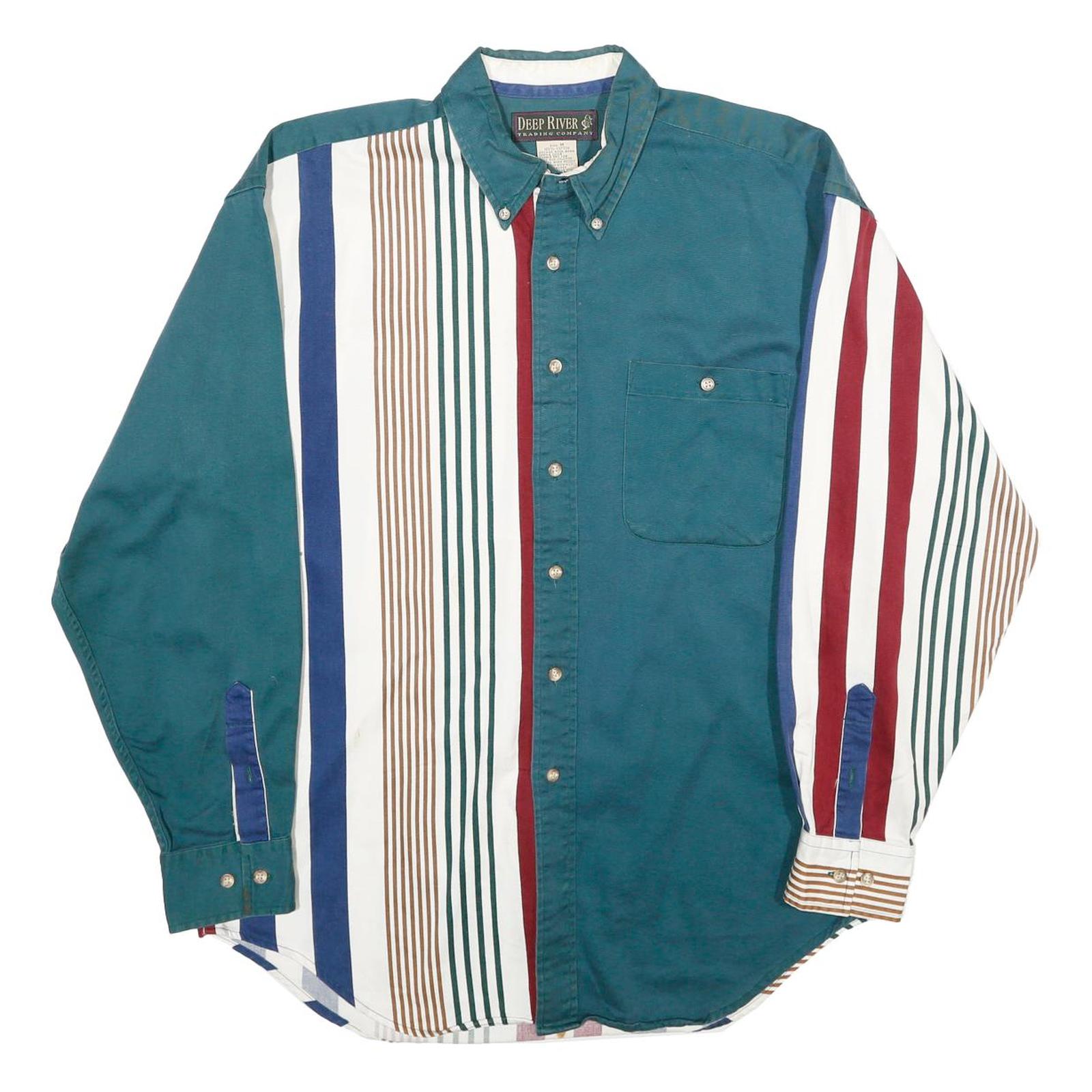 DEEP RIVER TRADING COMPANY Mens Green & Multi Stripe Casual Shirt M Button Refurbished - N/A refurbished available on Cerqular