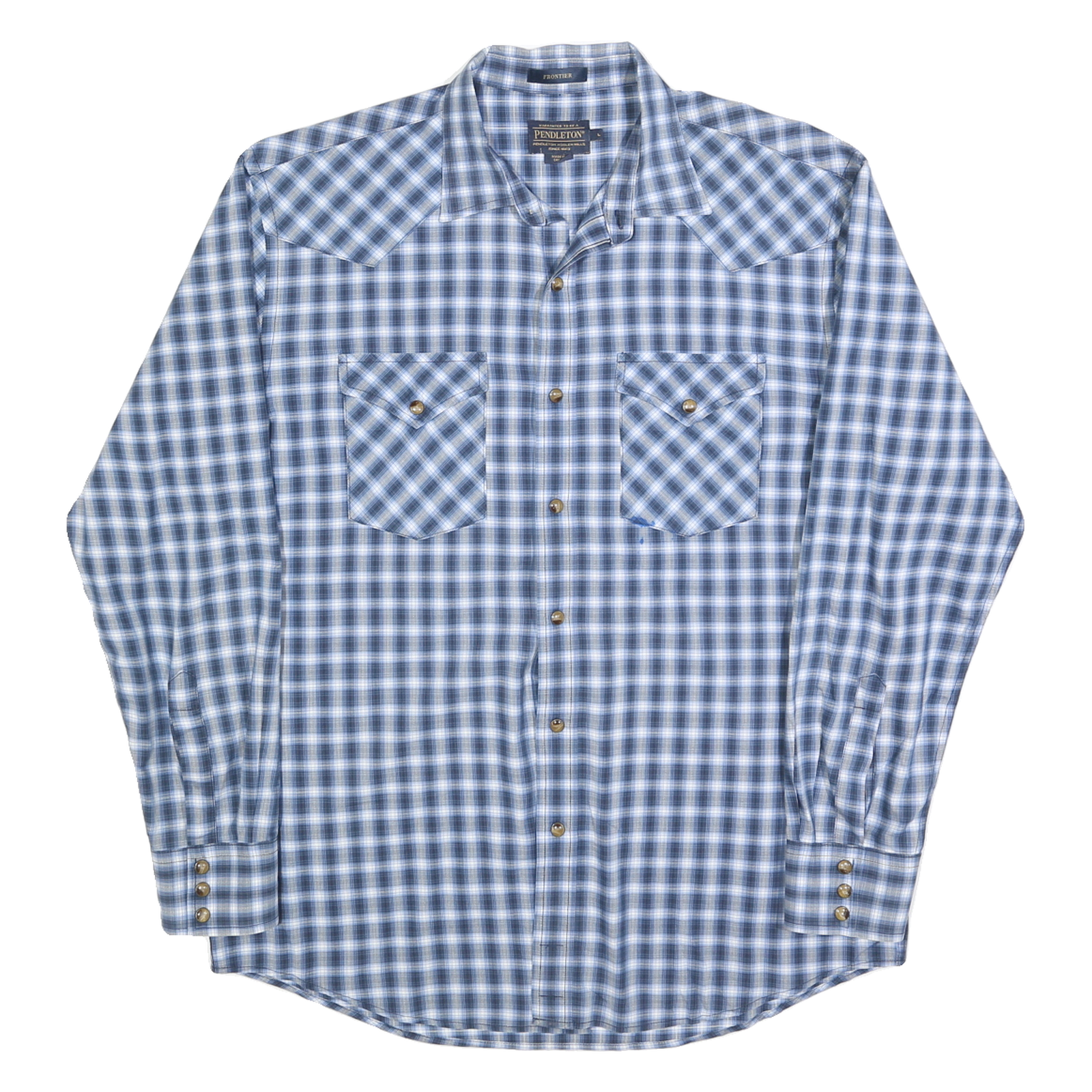 PENDLETON Mens Blue Check Western Shirt L Cotton Blend Long Sleeve Refurbished - N/A refurbished available on Cerqular