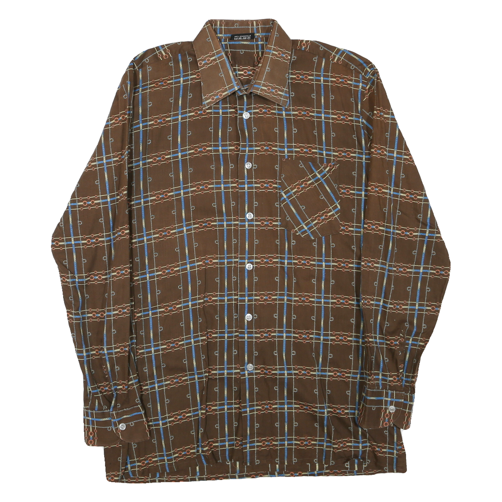 Mens Brown Pattern Plaid Cotton Shirt M Casual Retro Vintage Button Collar Refurbished - N/A refurbished available on Cerqular