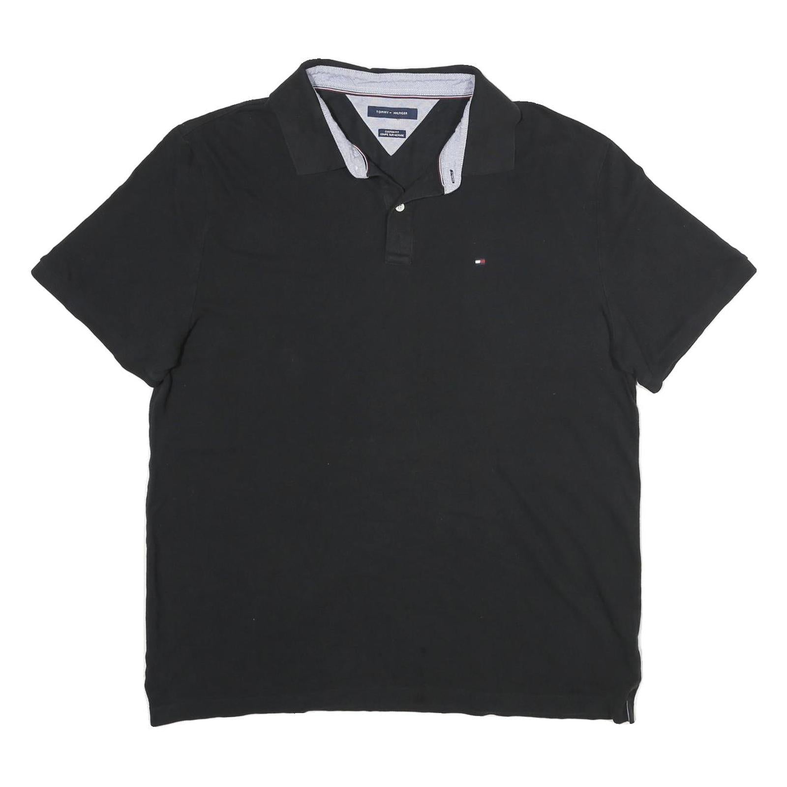 TOMMY HILFIGER Mens Black Short Sleeve Plain Polo Shirt XL Classic Fit Refurbished - N/A refurbished available on Cerqular