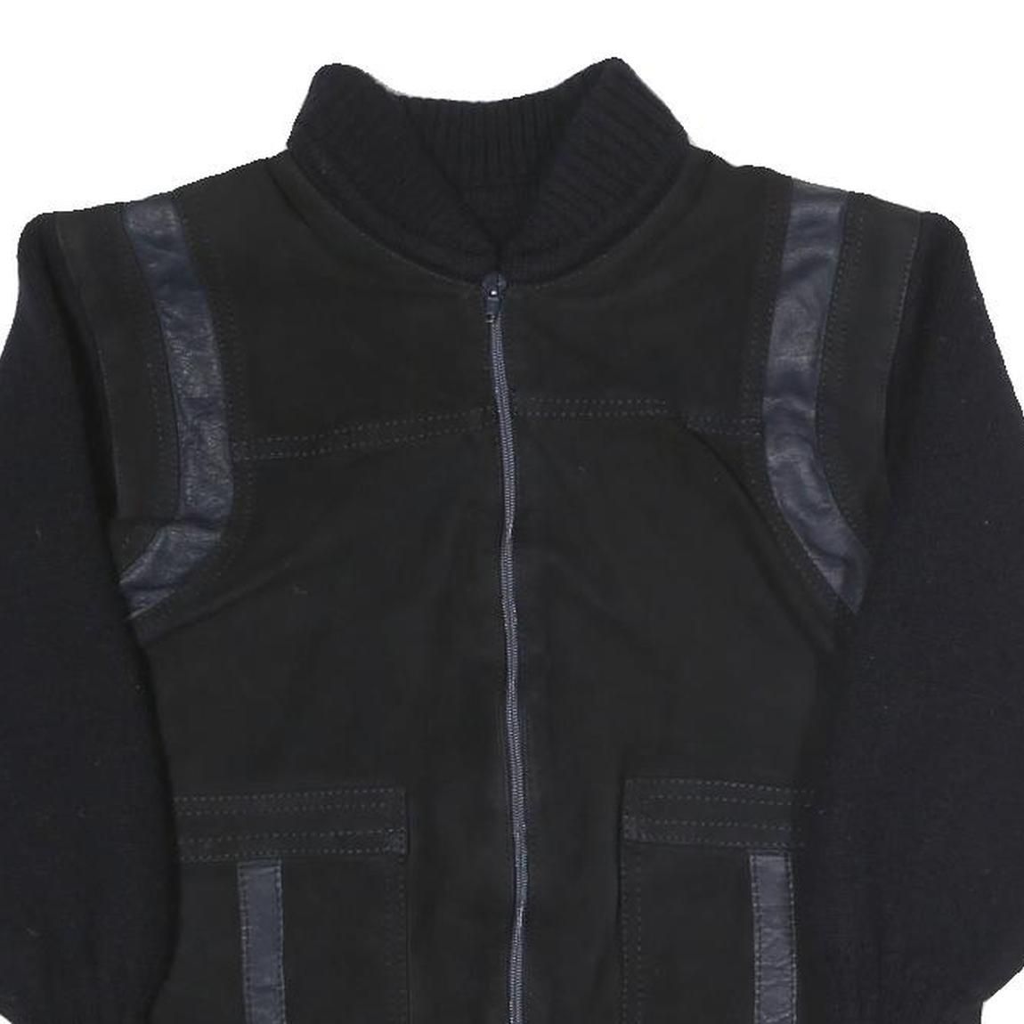Mens Black Polyester Blend Zip Jacket S Ribbed Collar Rib Knit Pockets Refurbished - N/A refurbished available on Cerqular