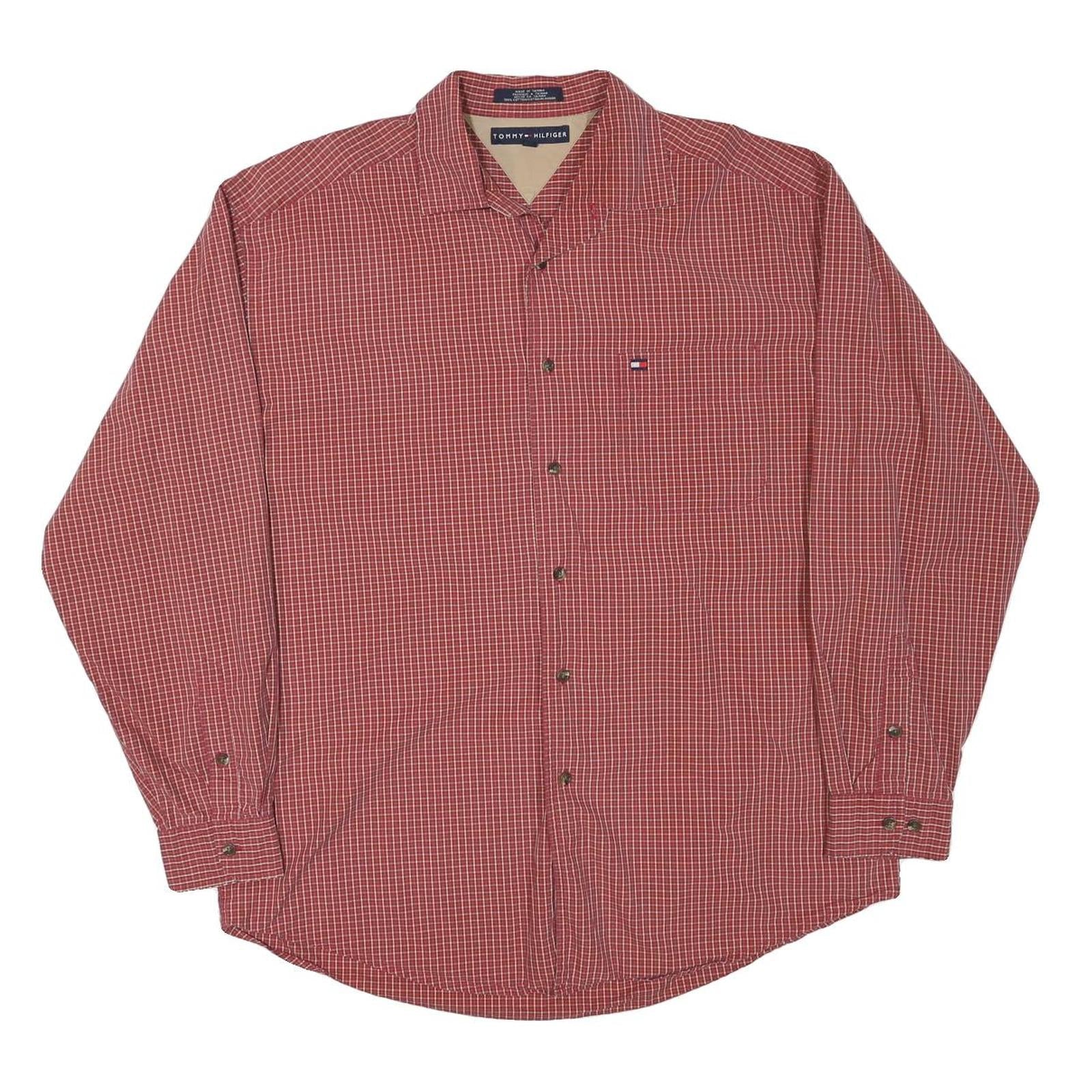 TOMMY HILFIGER Mens Red Check Shirt L Casual Cotton Blend Long Sleeve Button Refurbished - N/A refurbished available on Cerqular