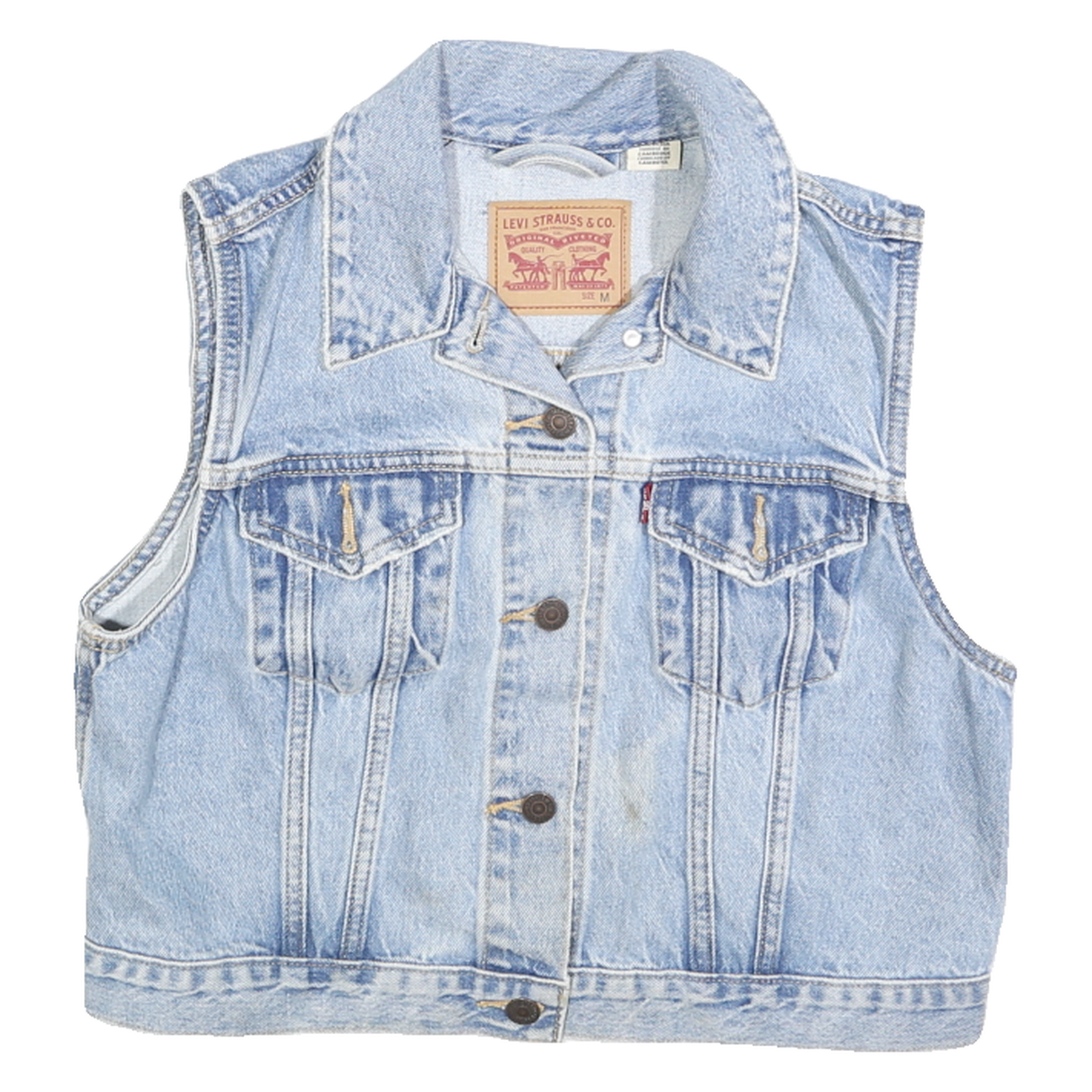 LEVI'S Womens Blue Denim Sleeveless Jacket M Cotton Button Closure Classic Fit Refurbished - N/A refurbished available on Cerqular