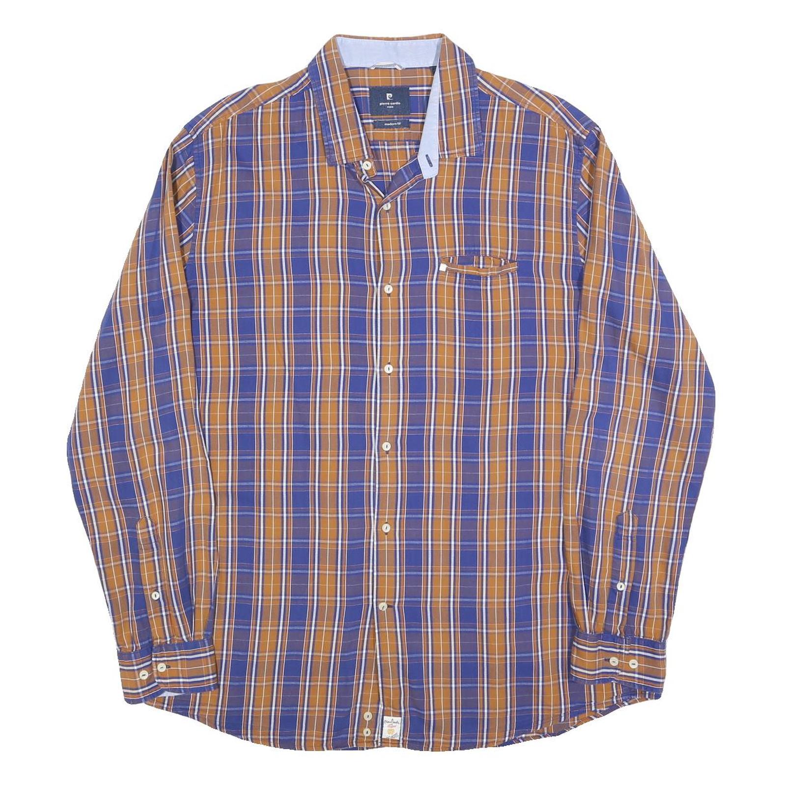 Buy PIERRE CARDIN Mens Blue & Brown Check Shirt XL Modern Fit Casual Long Sleeve Refurbished - $33.79 PIERRE CARDIN Mens Blue & Brown Check Shirt XL Modern Fit Casual Long Sleeve Refurbished - N/A refurbished available on Cerqular