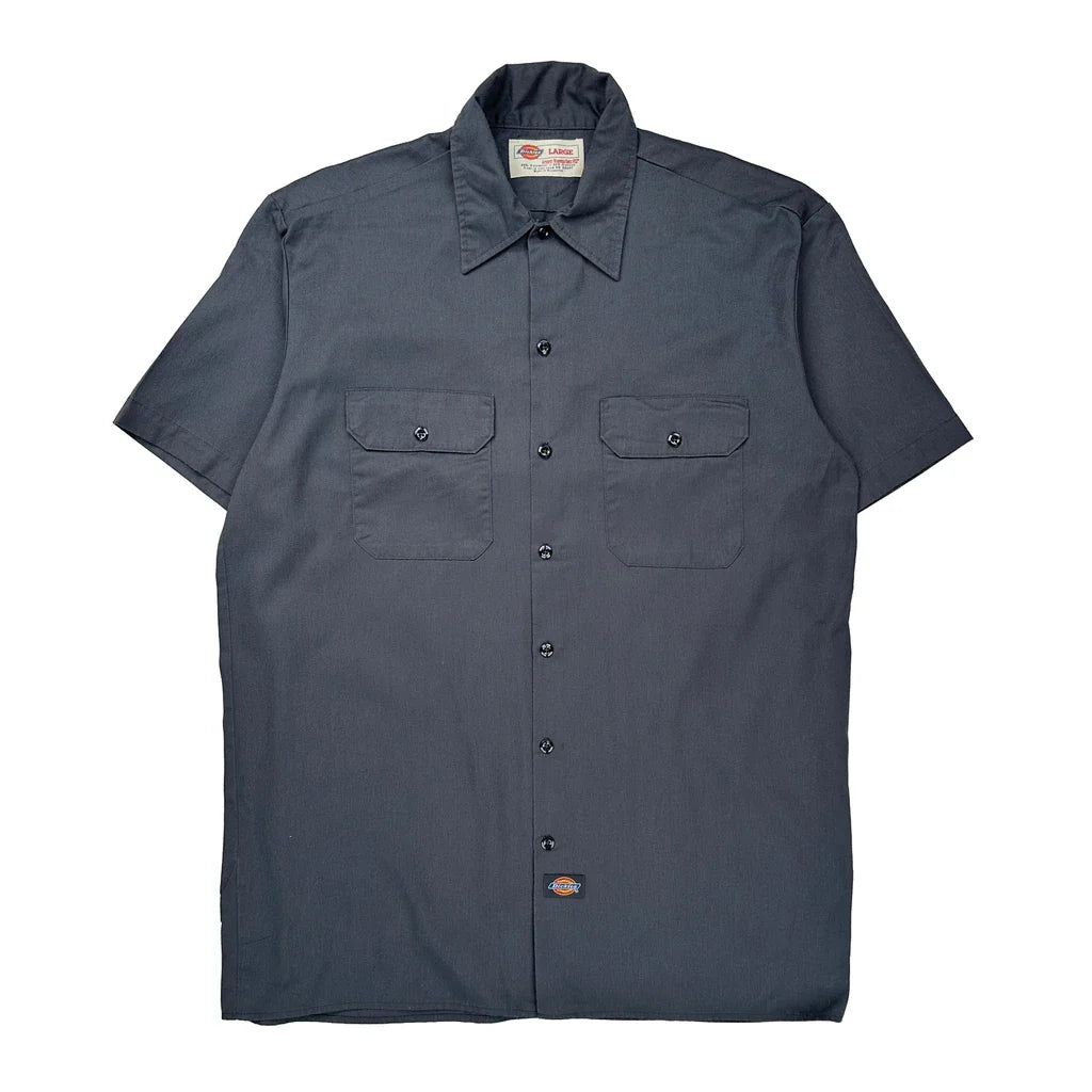 Dickies Short Sleeve Shirt - Large Grey Polyester Blend Refurbished - Thrifted (note: this is a term often used to describe second- refurbished available on Cerqular