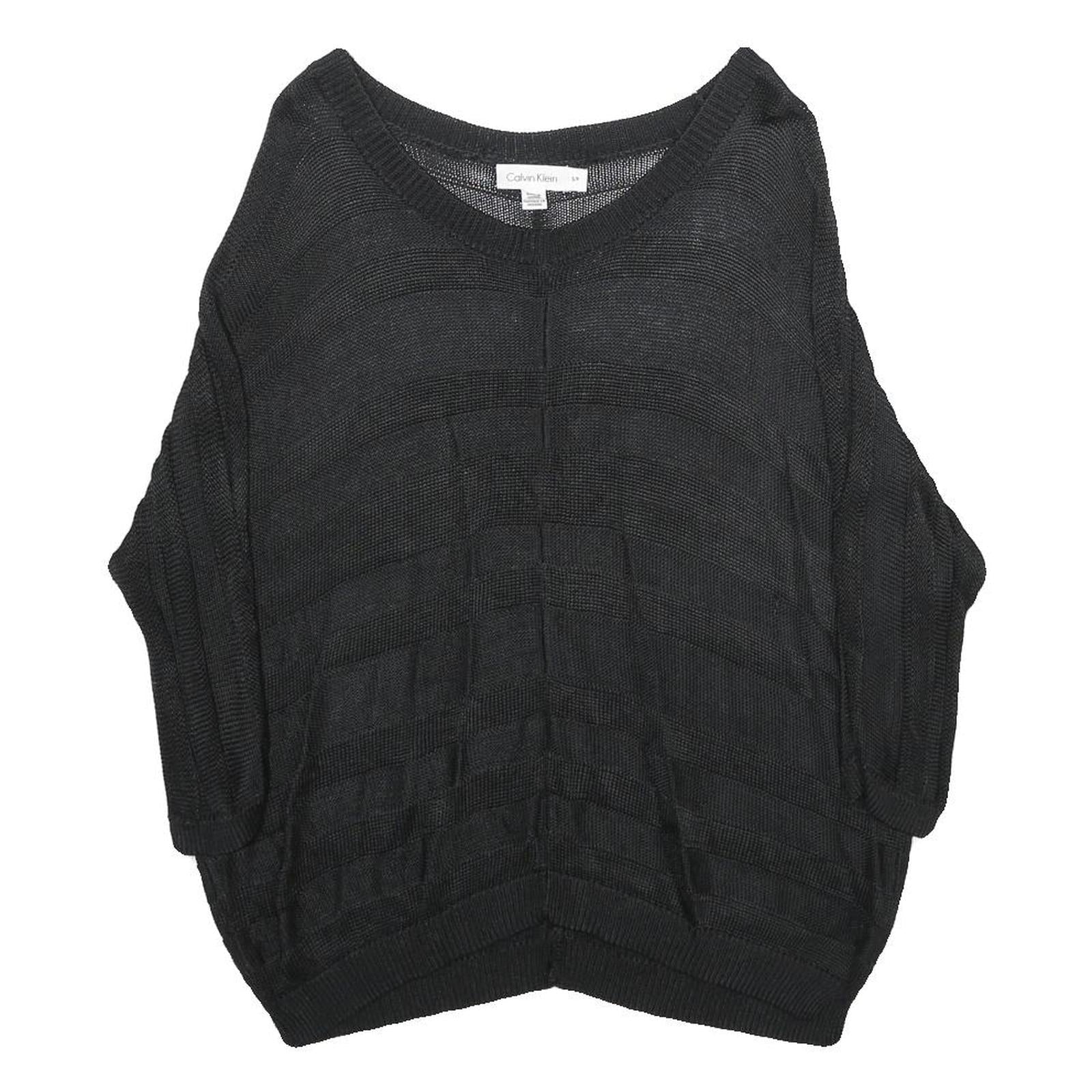 CALVIN KLEIN Womens Black Plain V-Neck Basic Knit Jumper S Lightweight Rayon Refurbished - N/A refurbished available on Cerqular