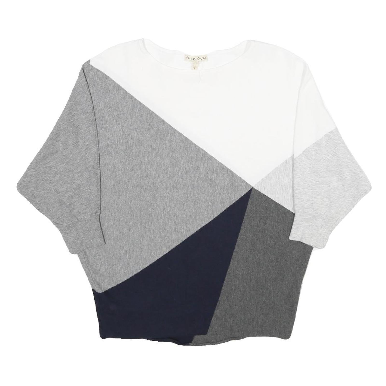 PHASE EIGHT Womens White Grey Navy Colourblock Plain Crew Neck Basic Knit M Refurbished - N/A refurbished available on Cerqular