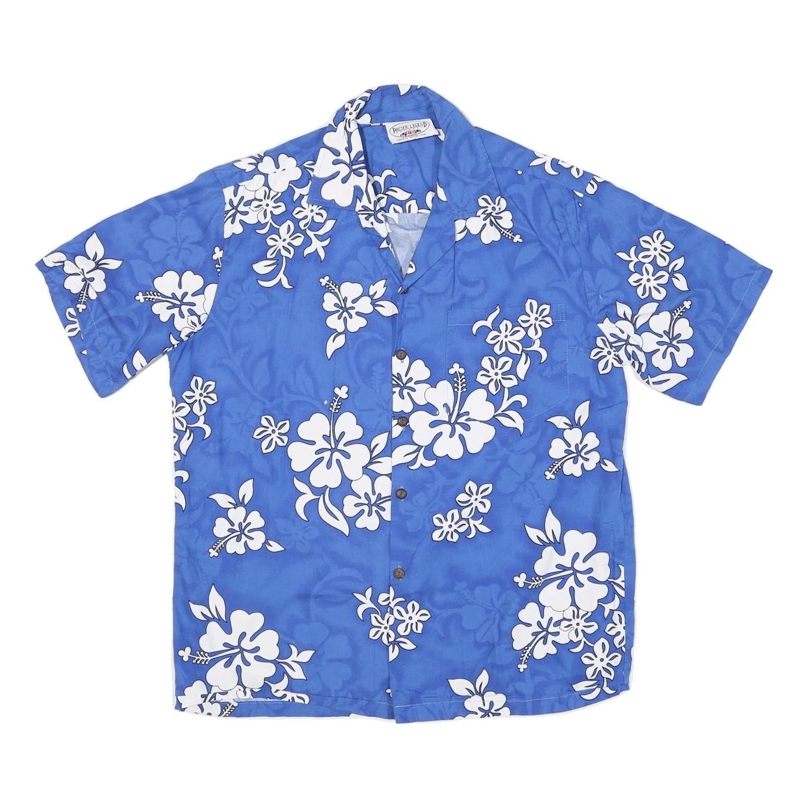 PACIFIC LEGEND Mens Blue & White Floral Hawaiian Shirt M Summer Casual Holiday Refurbished - N/A refurbished available on Cerqular