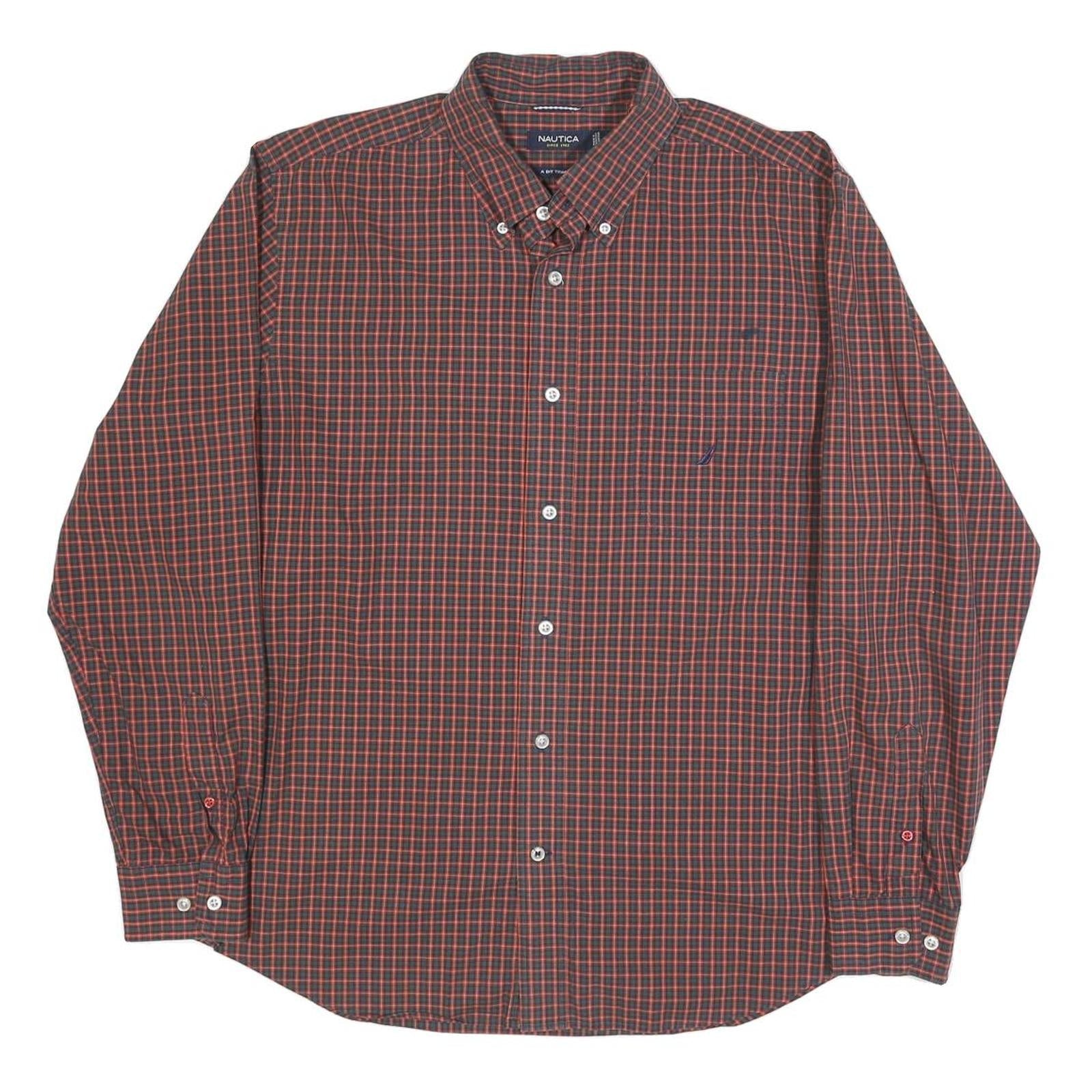 NAUTICA Mens Red & Black Check Shirt L Button Down Collar Long Sleeve Casual Refurbished - N/A refurbished available on Cerqular