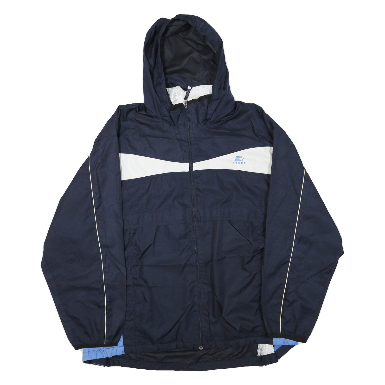 STARTER Mens Navy Blue & White Track Jacket XL Polyester Blend Zip Hooded Refurbished - N/A refurbished available on Cerqular