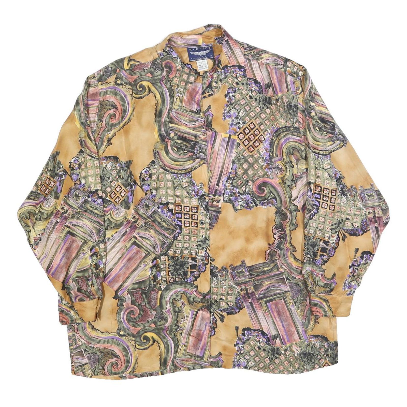 BEST AMERICAN CLOTHING Womens Beige Printed Shirt Long Sleeve Collar L Silk Refurbished - N/A refurbished available on Cerqular