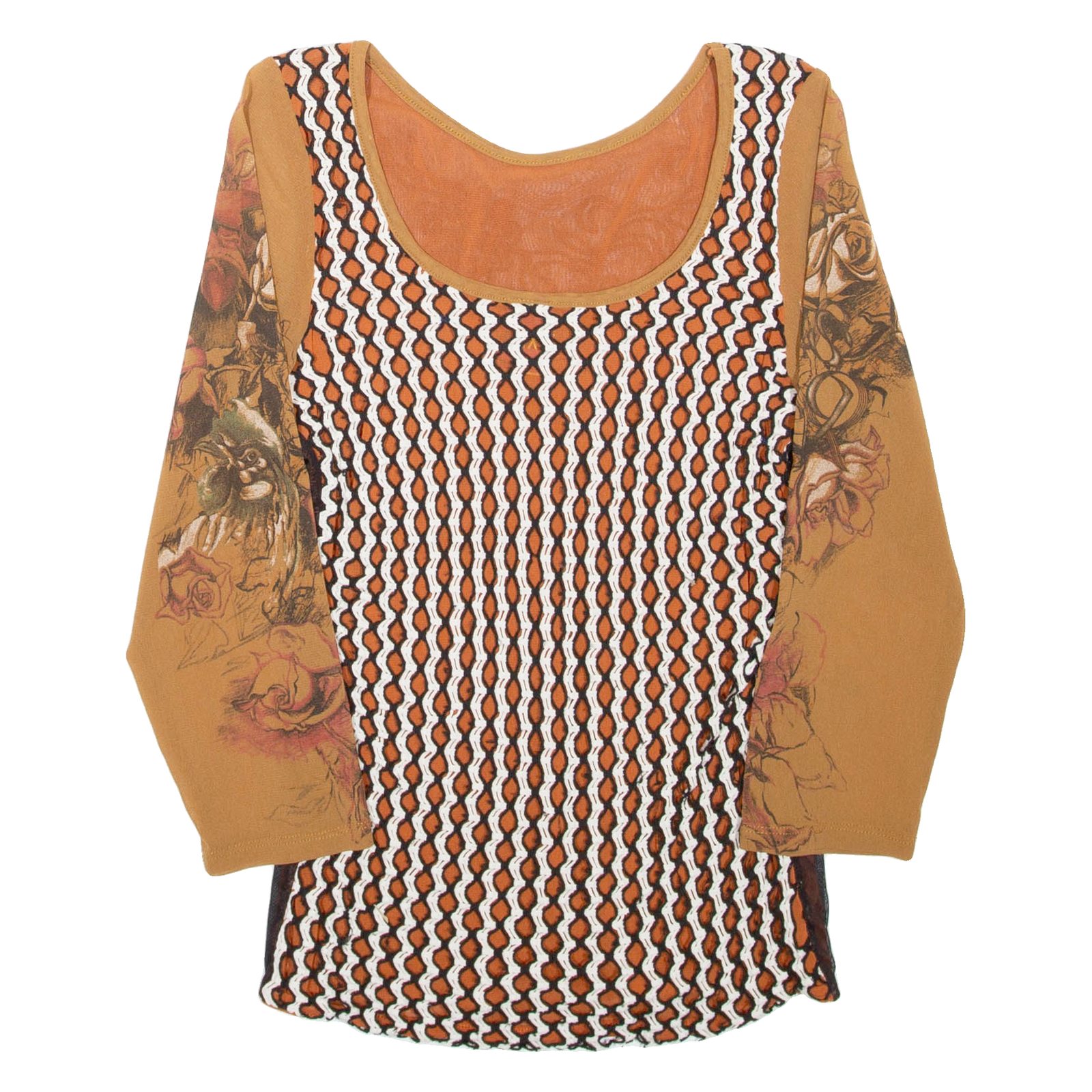 Womens Printed Top Brown Long Sleeve Crazy Pattern S Refurbished - N/A refurbished available on Cerqular
