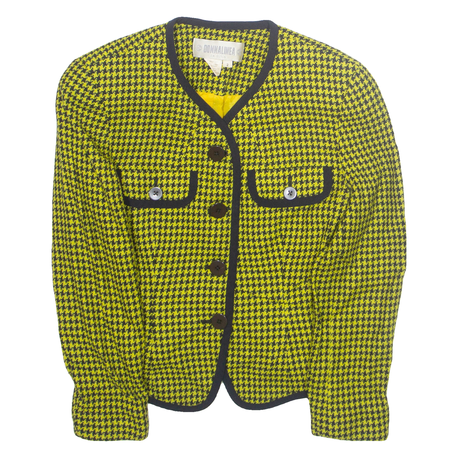 DONNA LINEA Womens Blazer Jacket Yellow Wool Houndstooth S Refurbished - N/A refurbished available on Cerqular