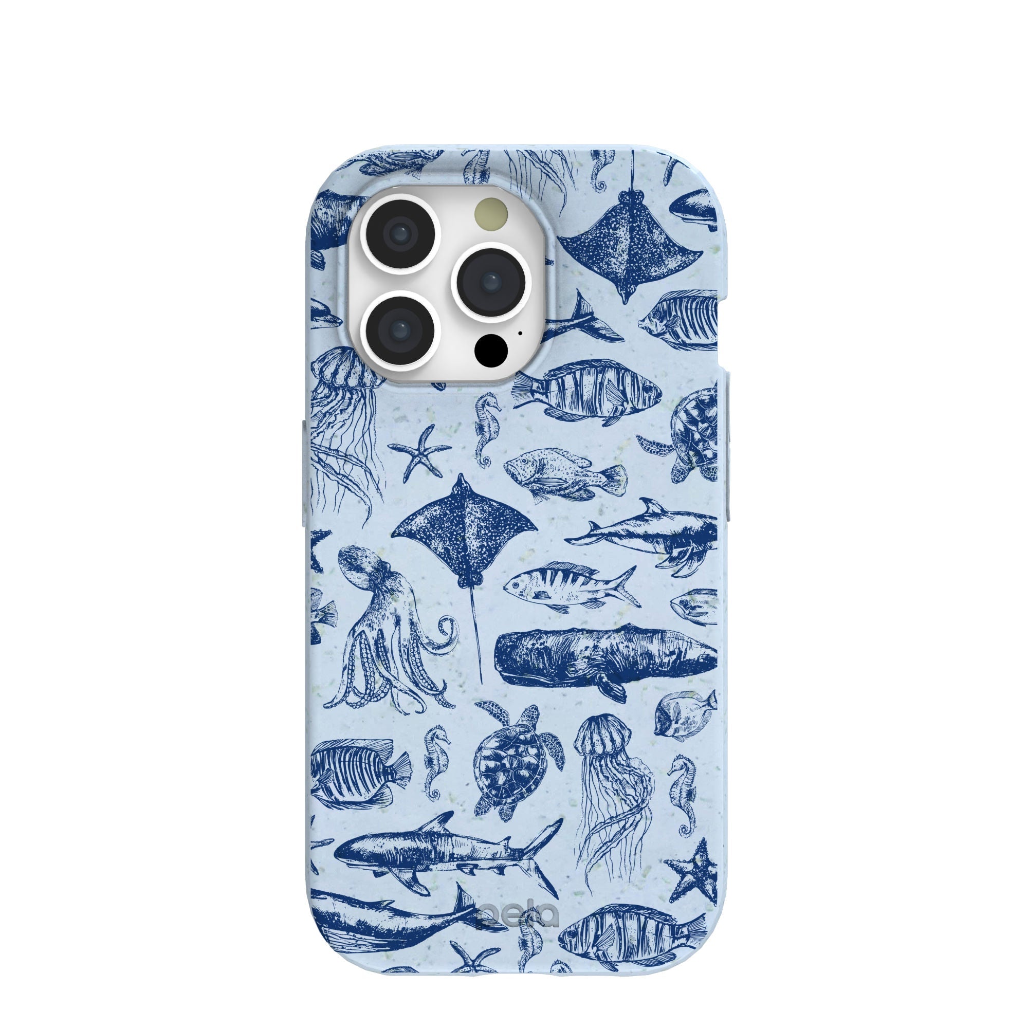 Powder Blue Marine Life iPhone 15 Pro Case Refurbished - Pela Case refurbished available on Cerqular