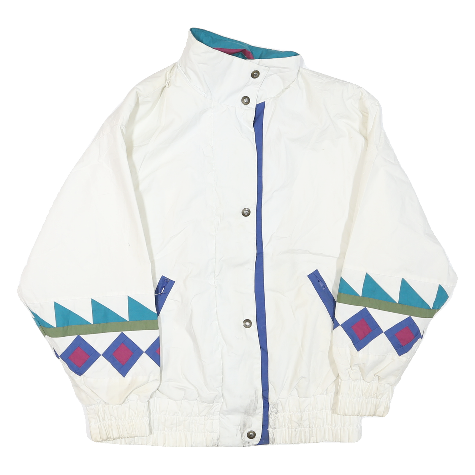 Womens White Blue Turquoise & Purple Geometric Pattern Zip Jacket XL Polyester Refurbished - N/A refurbished available on Cerqular