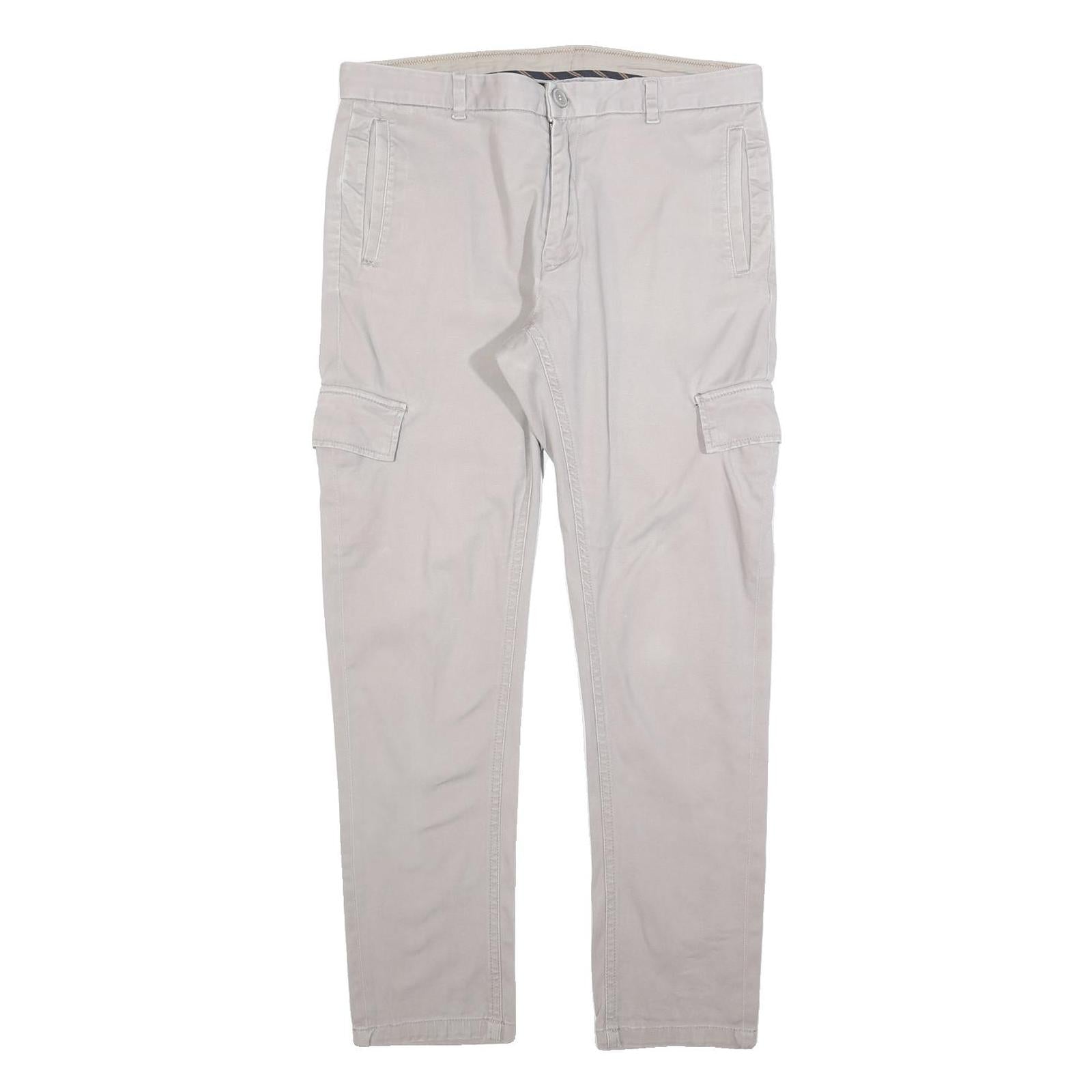 TAILORED Mens Cotton Blend Slim Beige Cargo Trousers W34 L30 Casual Zip Refurbished - N/A refurbished available on Cerqular
