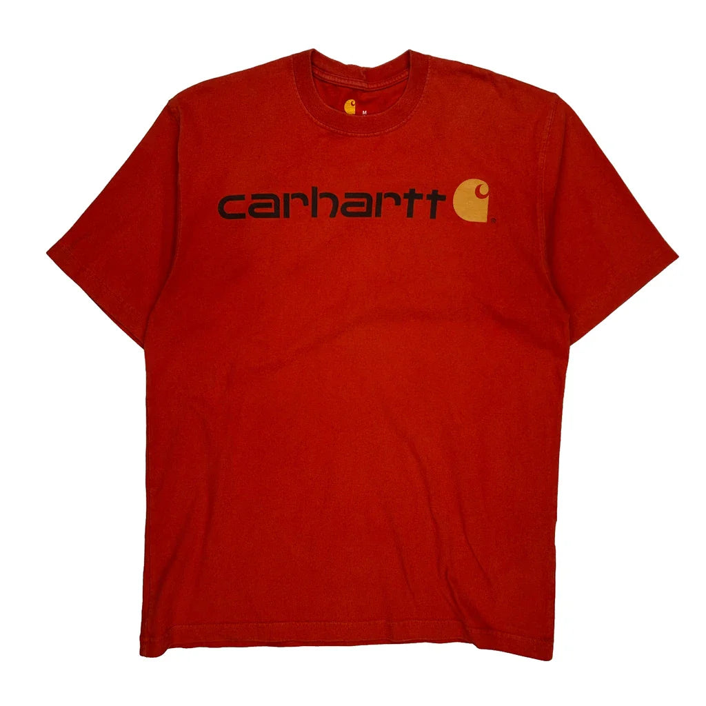Carhartt T-Shirt - Medium Red Cotton Refurbished - Thrifted (note: this is a term often used to describe second- refurbished available on Cerqular