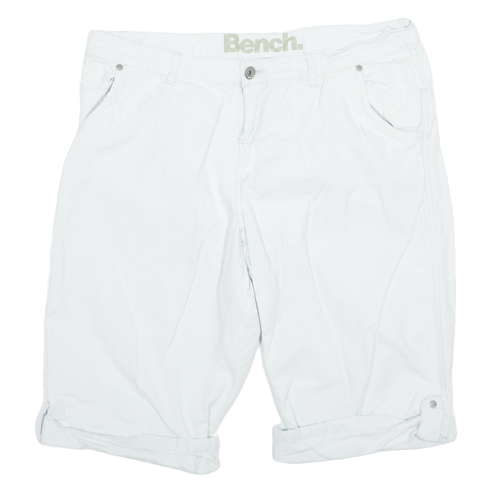 BENCH Turn Up Mens Chino Shorts Blue Relaxed Striped L W35 Refurbished - N/A refurbished available on Cerqular