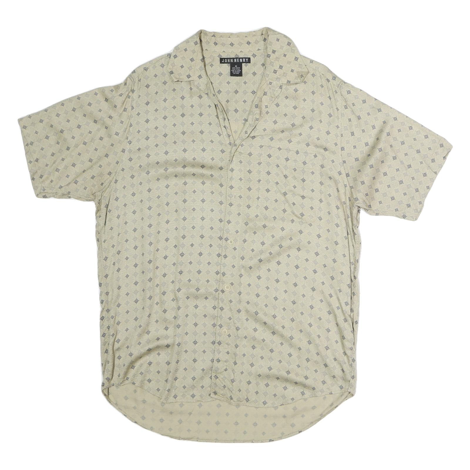JOHN HENRY Mens Beige Pattern Shirt M Cotton Short Sleeve Casual Summer Refurbished - N/A refurbished available on Cerqular