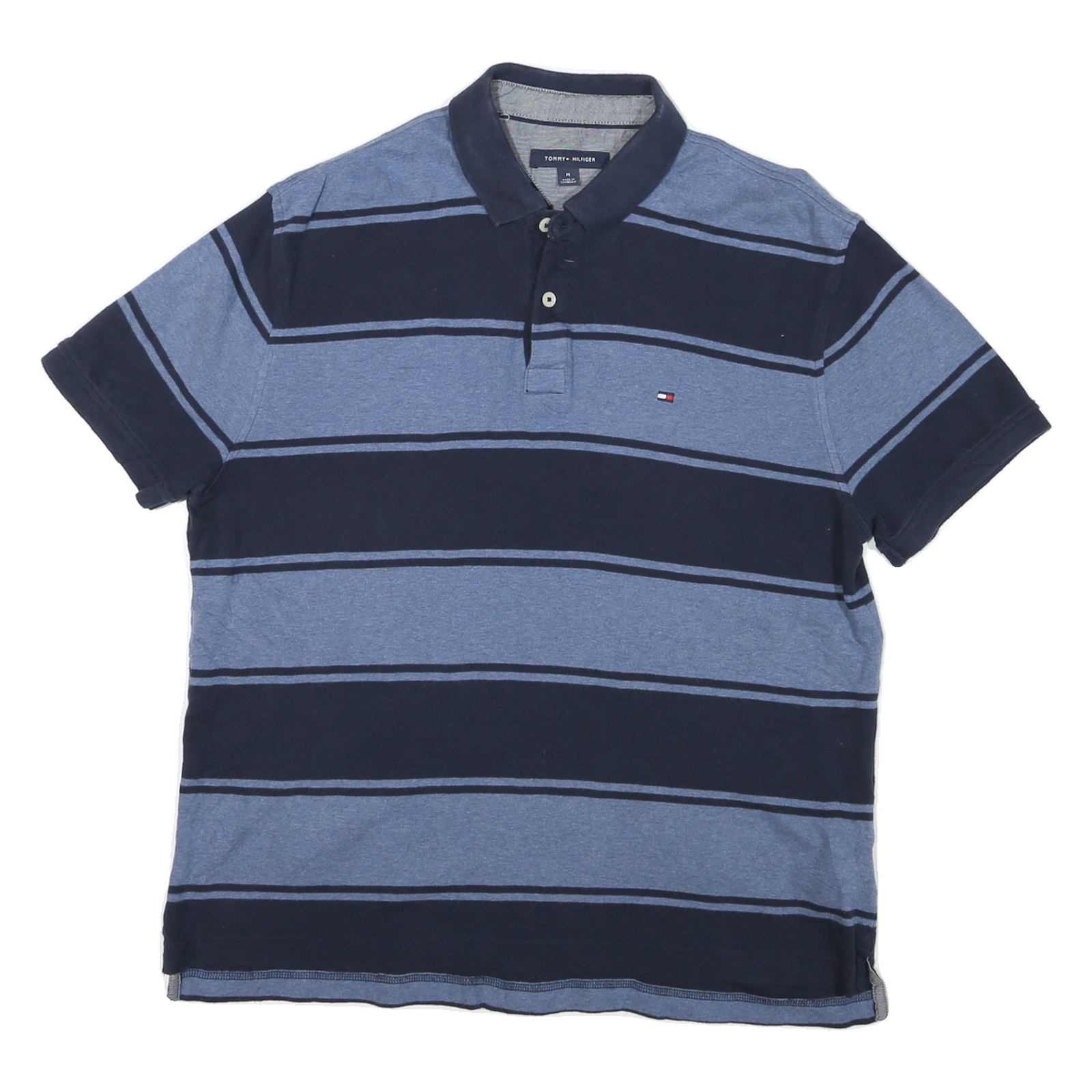 TOMMY HILFIGER Mens Blue & Navy Striped Short Sleeve Polo Shirt M Classic Fit Refurbished - N/A refurbished available on Cerqular