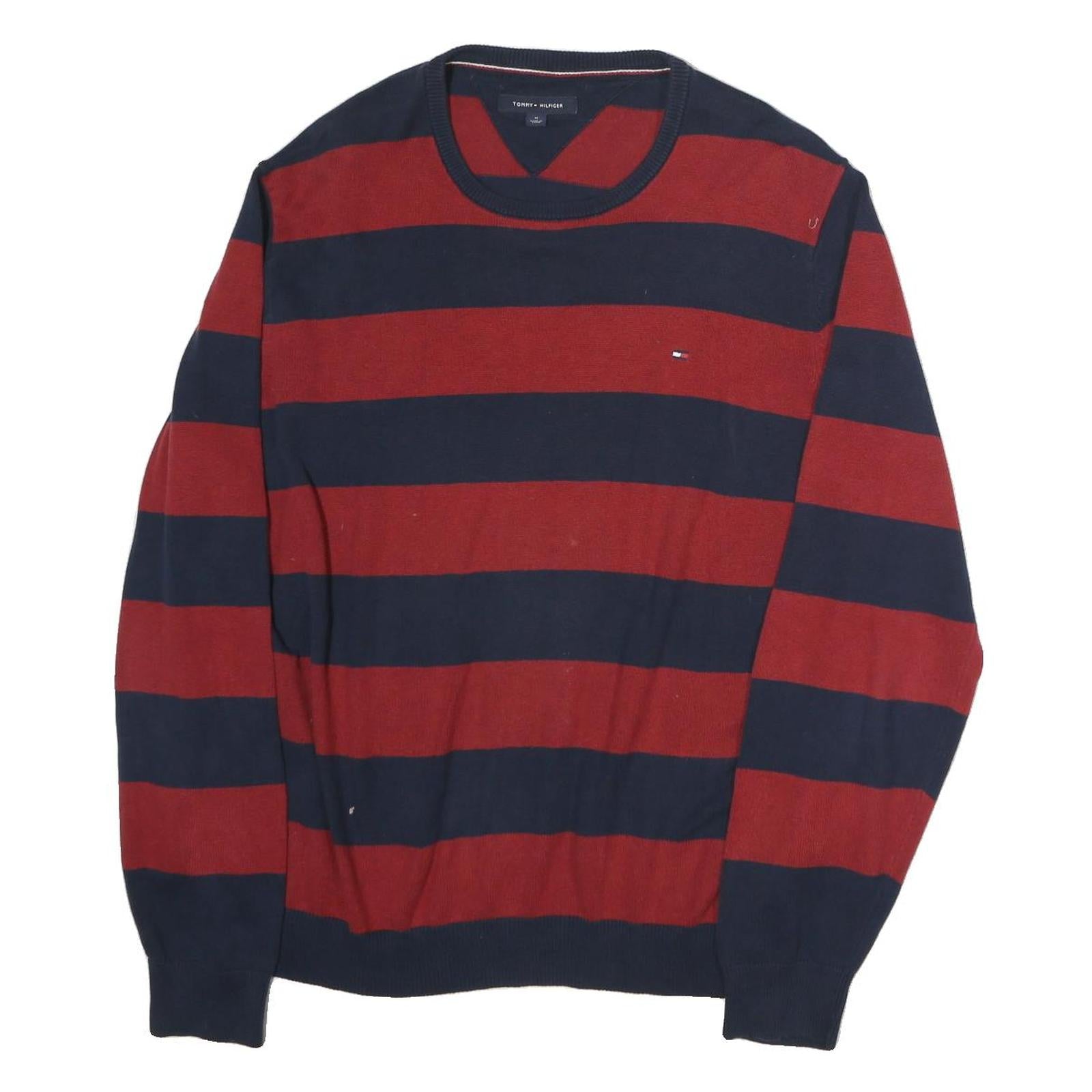 TOMMY HILFIGER Mens Red & Navy Patterned Jumper Crew Neck Basic Knit M Cotton Refurbished - N/A refurbished available on Cerqular