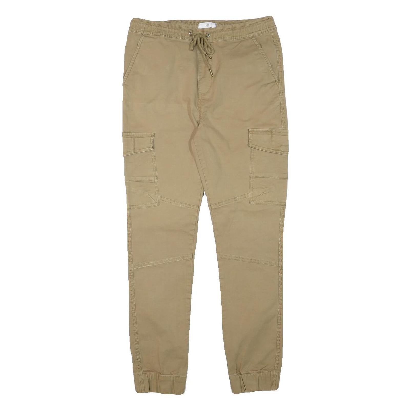 RR Mens Cotton Blend Beige Slim Cargo Trousers W28 L27 Drawstring Waist Casual Refurbished - N/A refurbished available on Cerqular