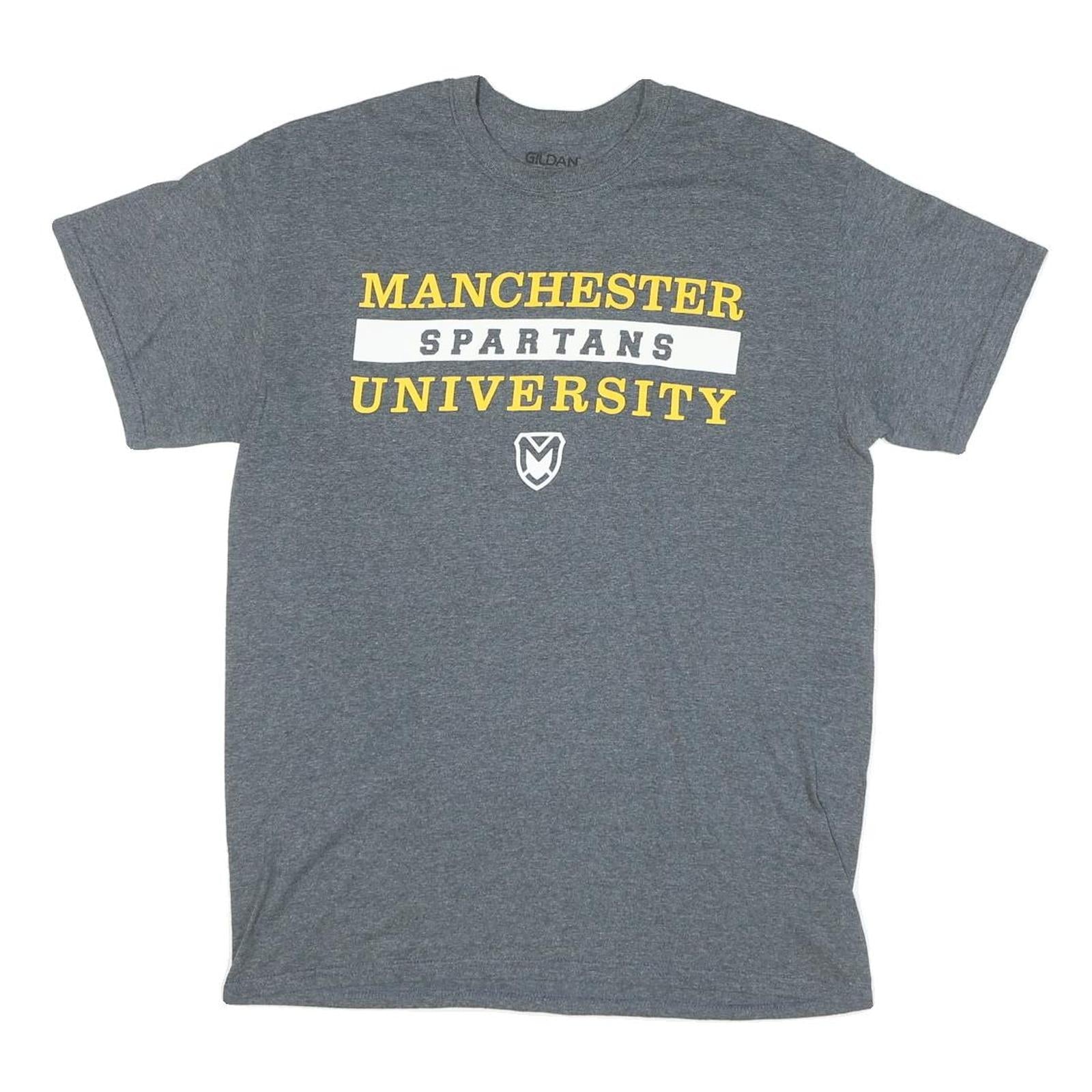 GILDAN Mens Grey Manchester Spartans University Graphic T-Shirt M Crew Neck Refurbished - N/A refurbished available on Cerqular