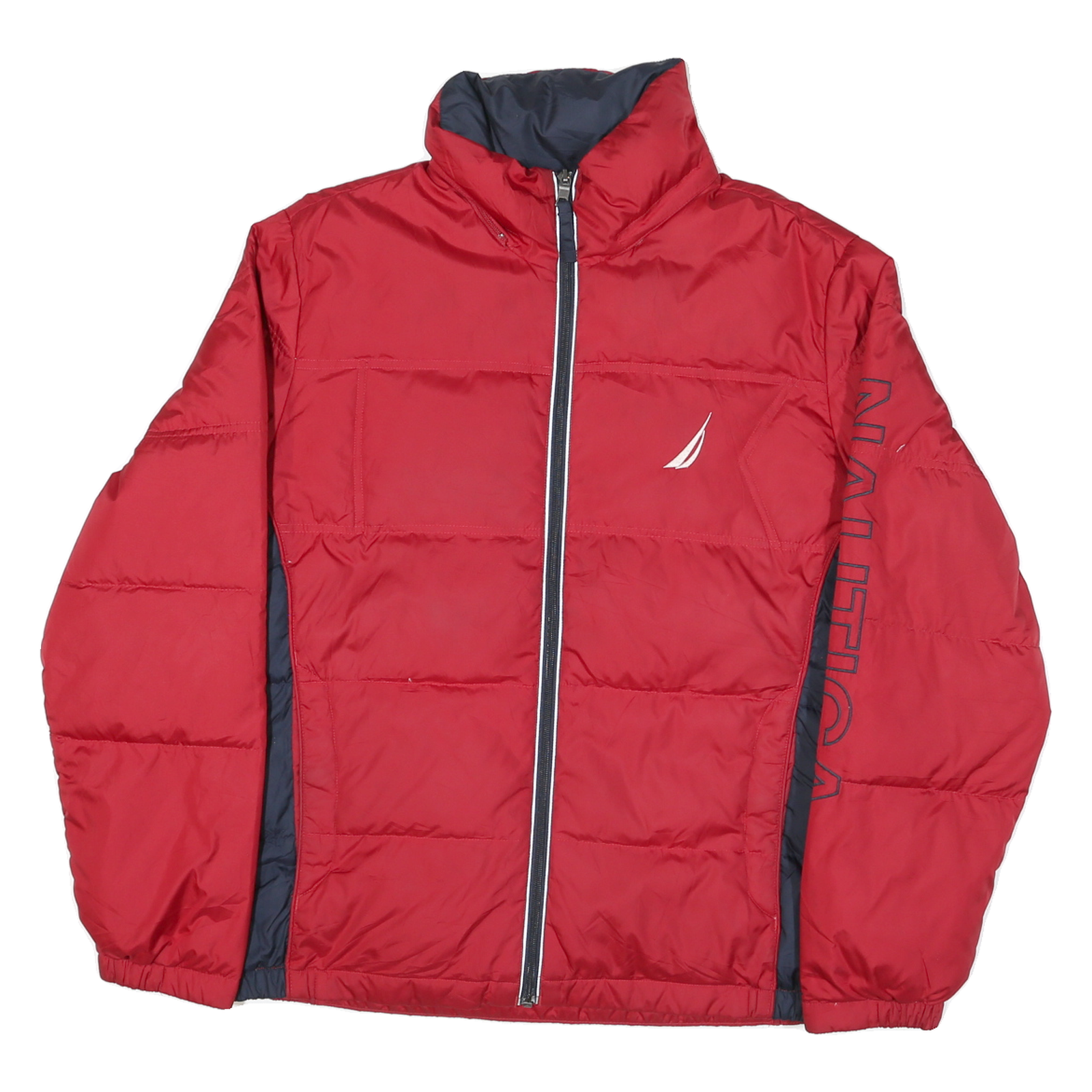 NAUTICA Mens Red & Navy Logo Zip Jacket M Polyester Blend Puffer Warm Casual Refurbished - N/A refurbished available on Cerqular